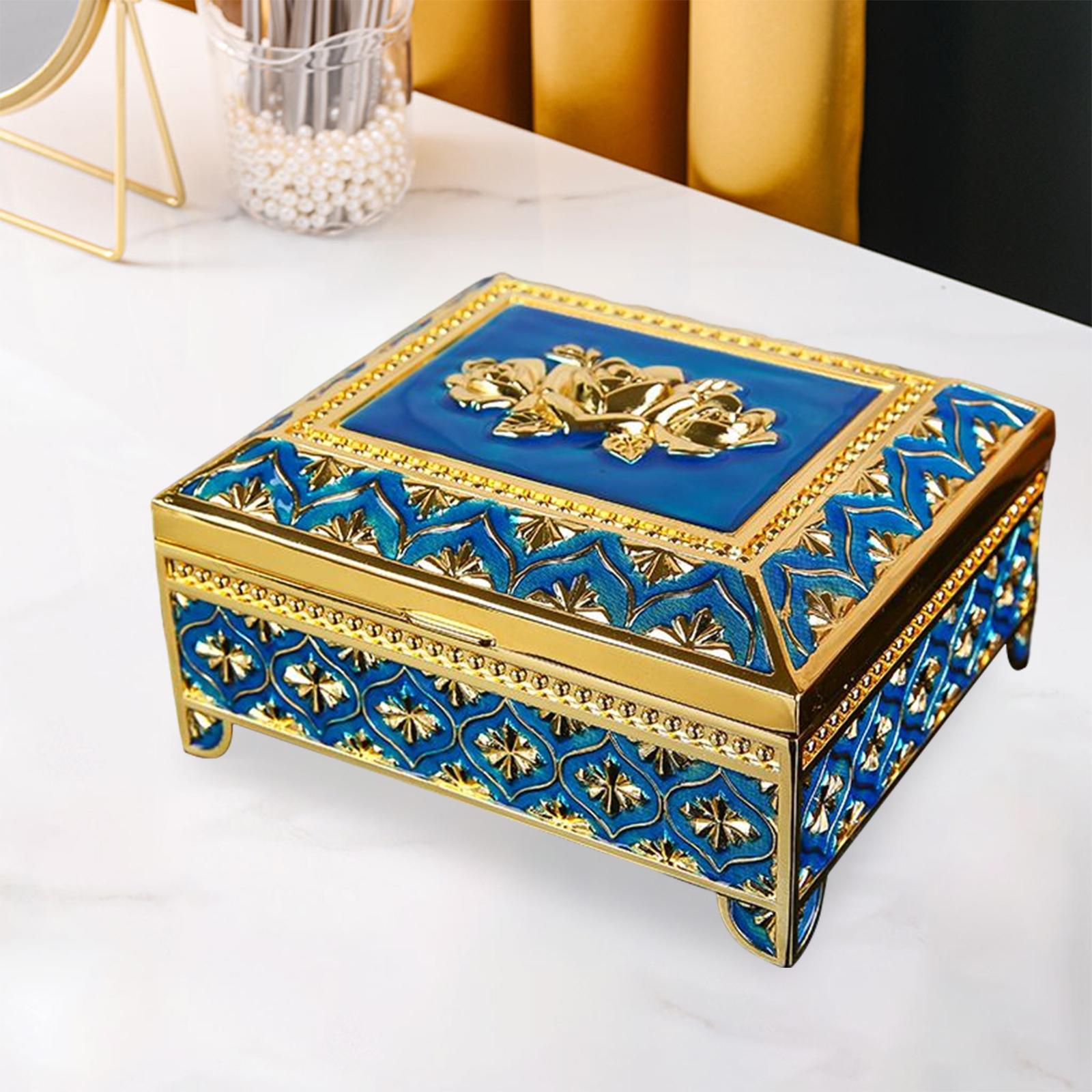 Floral Engraved Trinket Box Treasure Organizer Chest Keepsake Blue