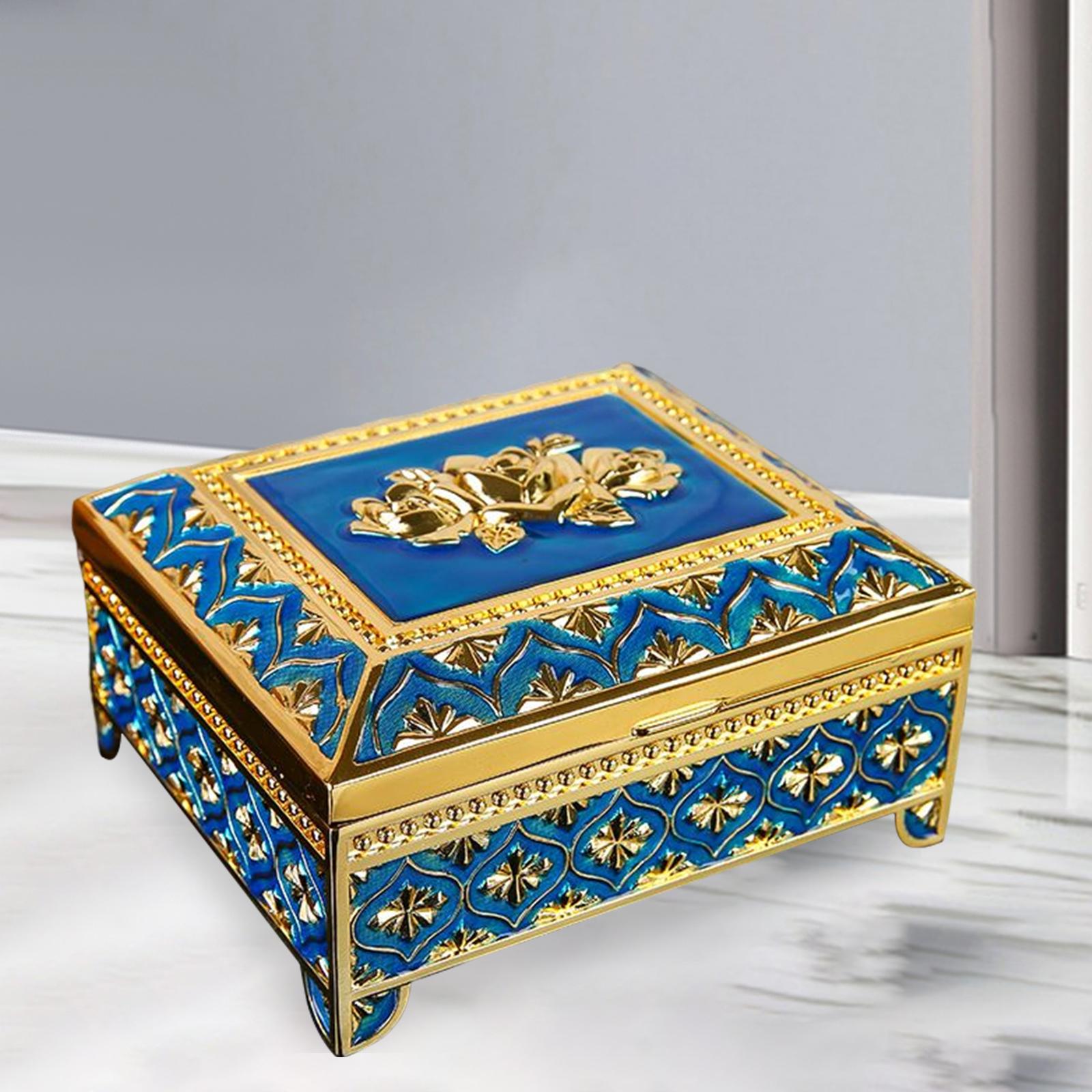 Floral Engraved Trinket Box Treasure Organizer Chest Keepsake Blue