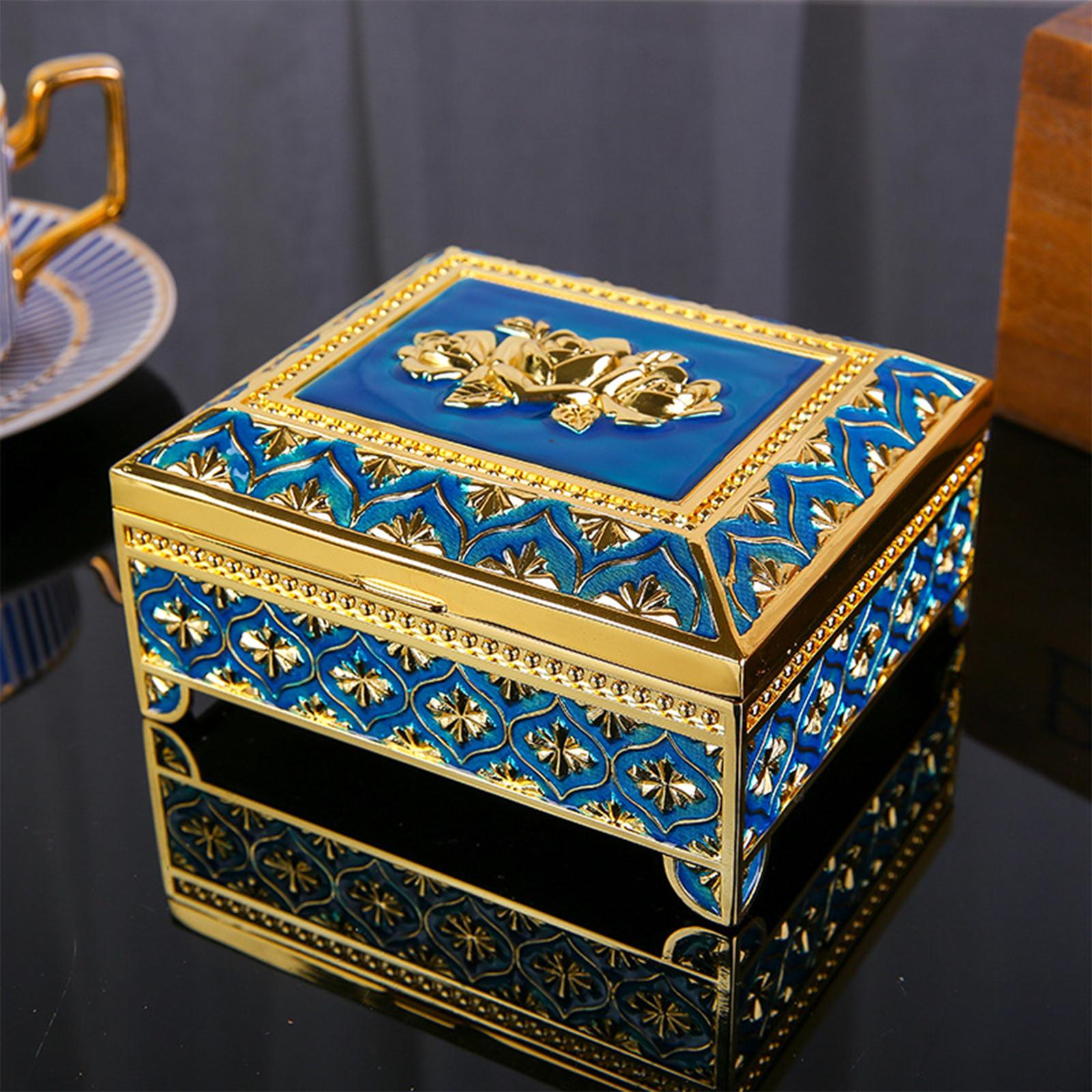 Floral Engraved Trinket Box Treasure Organizer Chest Keepsake Blue