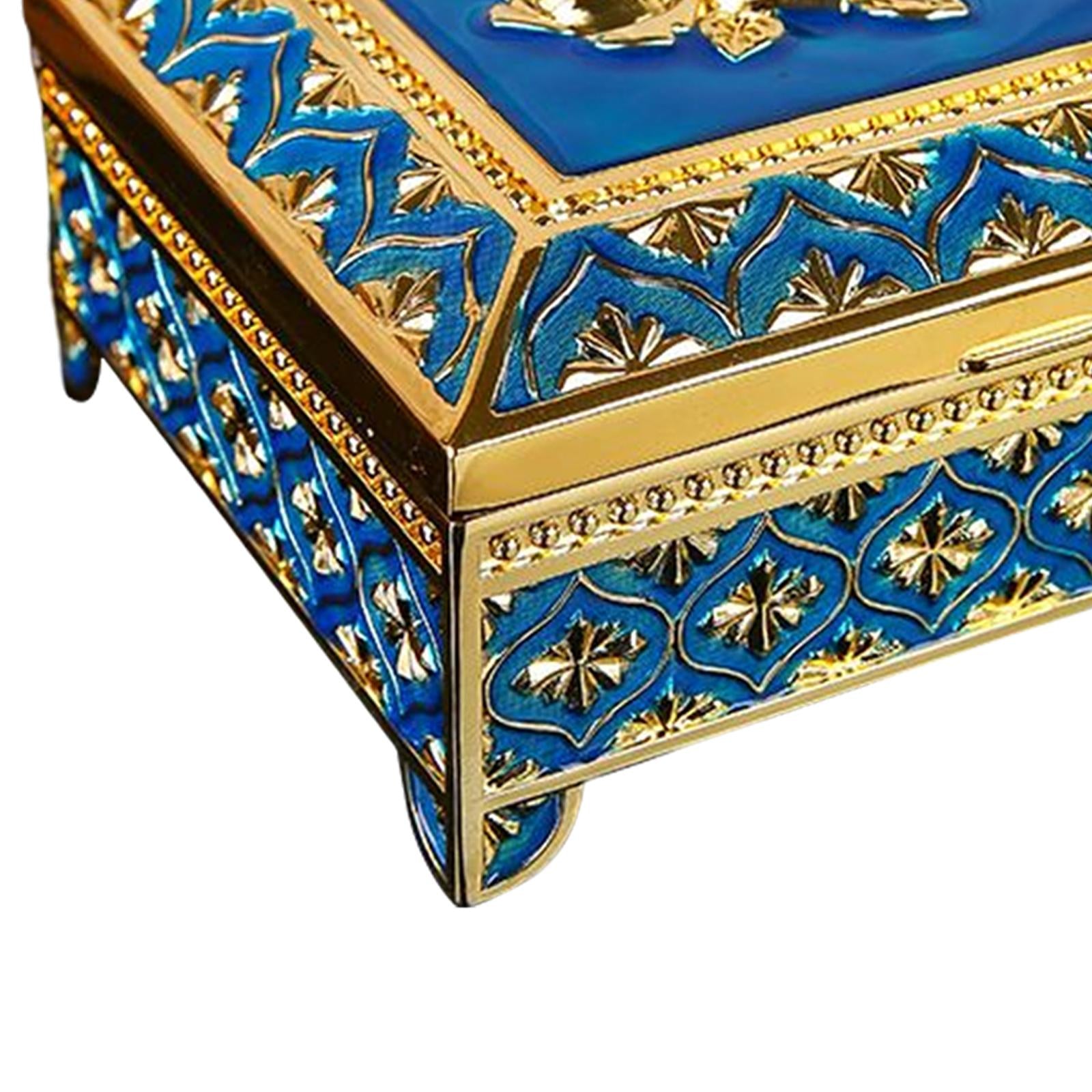 Floral Engraved Trinket Box Treasure Organizer Chest Keepsake Blue