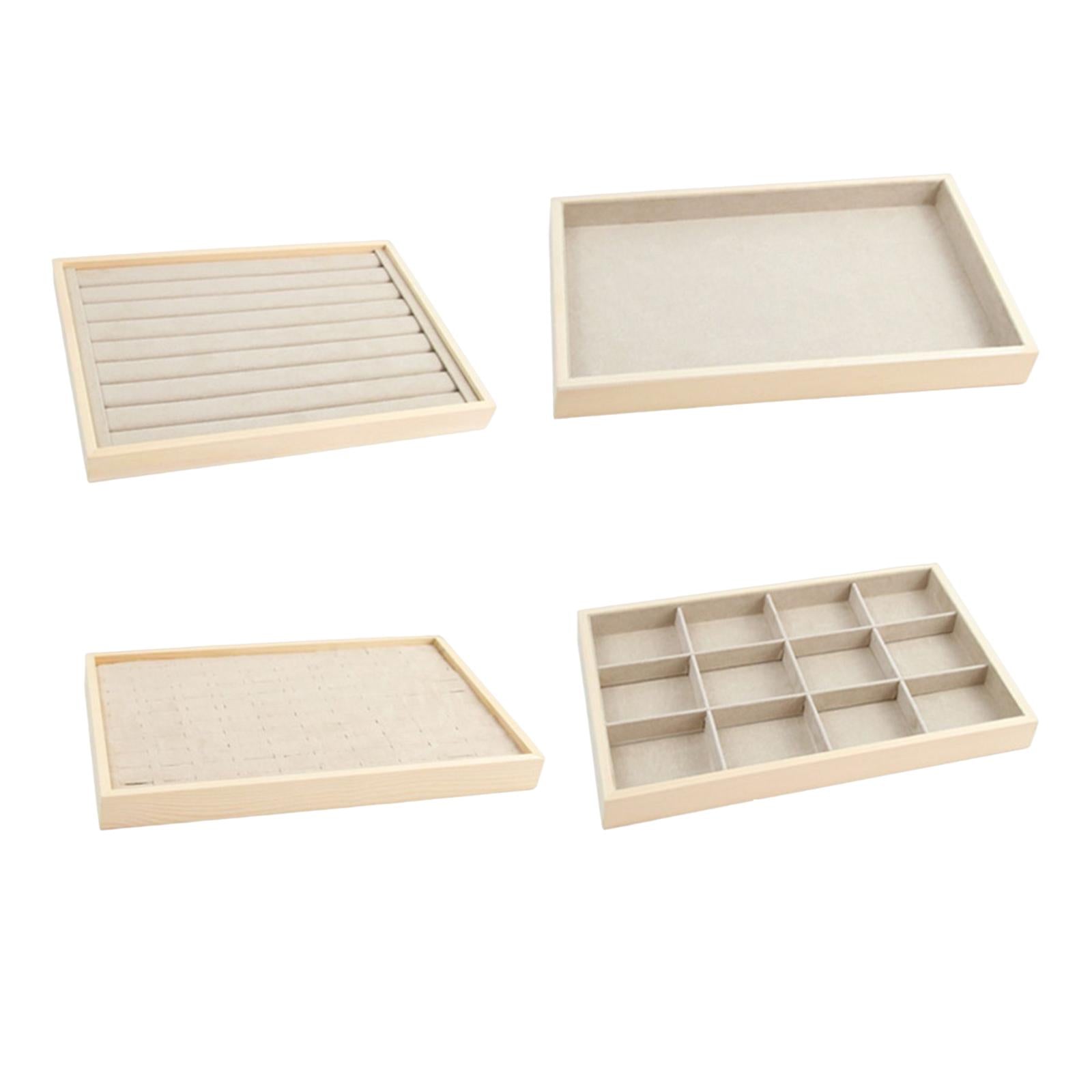 Wood Jewelry Tray Necklace Bracelet Storage Display Organiser 100 Rings Tray