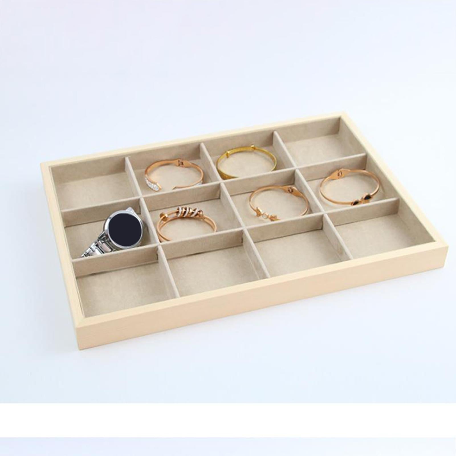 Wood Jewelry Tray Necklace Bracelet Storage Display Organiser 12 Grids Tray