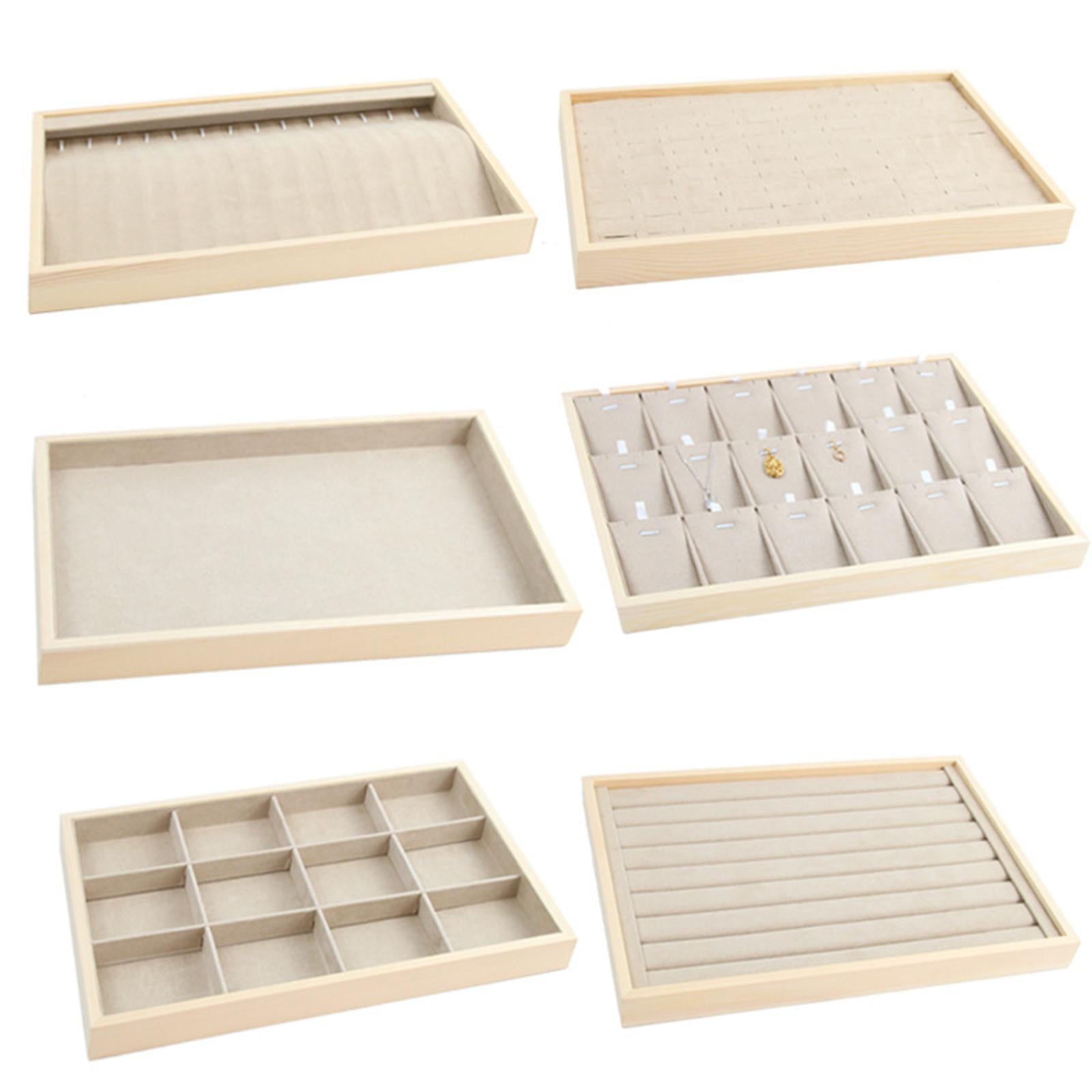 Wood Jewelry Tray Necklace Bracelet Storage Display Organiser 12 Grids Tray