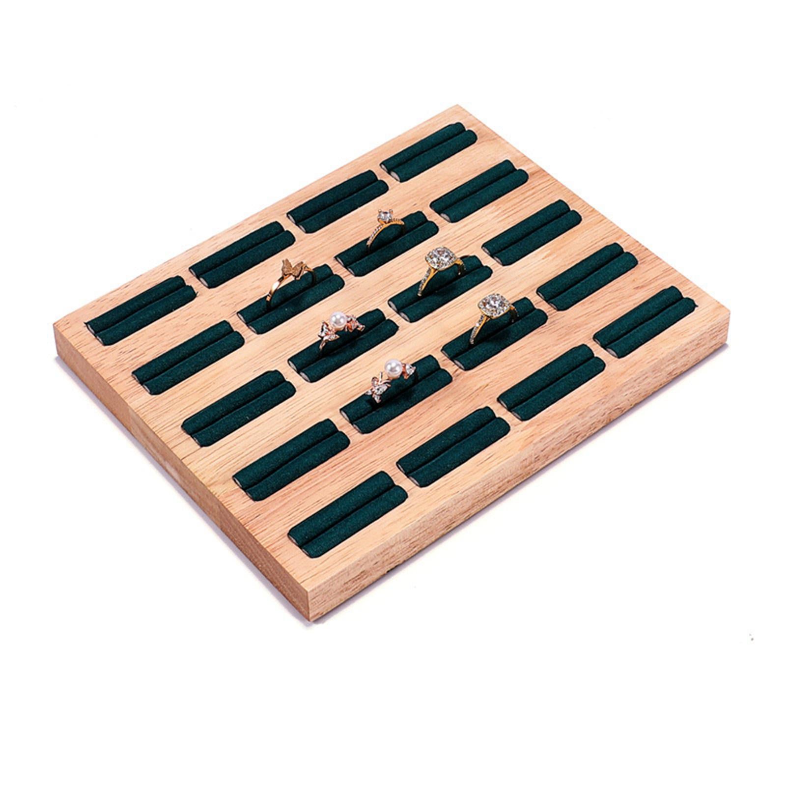 20 Slots Ring Tray Wooden Decoration for Earrings Ring Ladies Beige