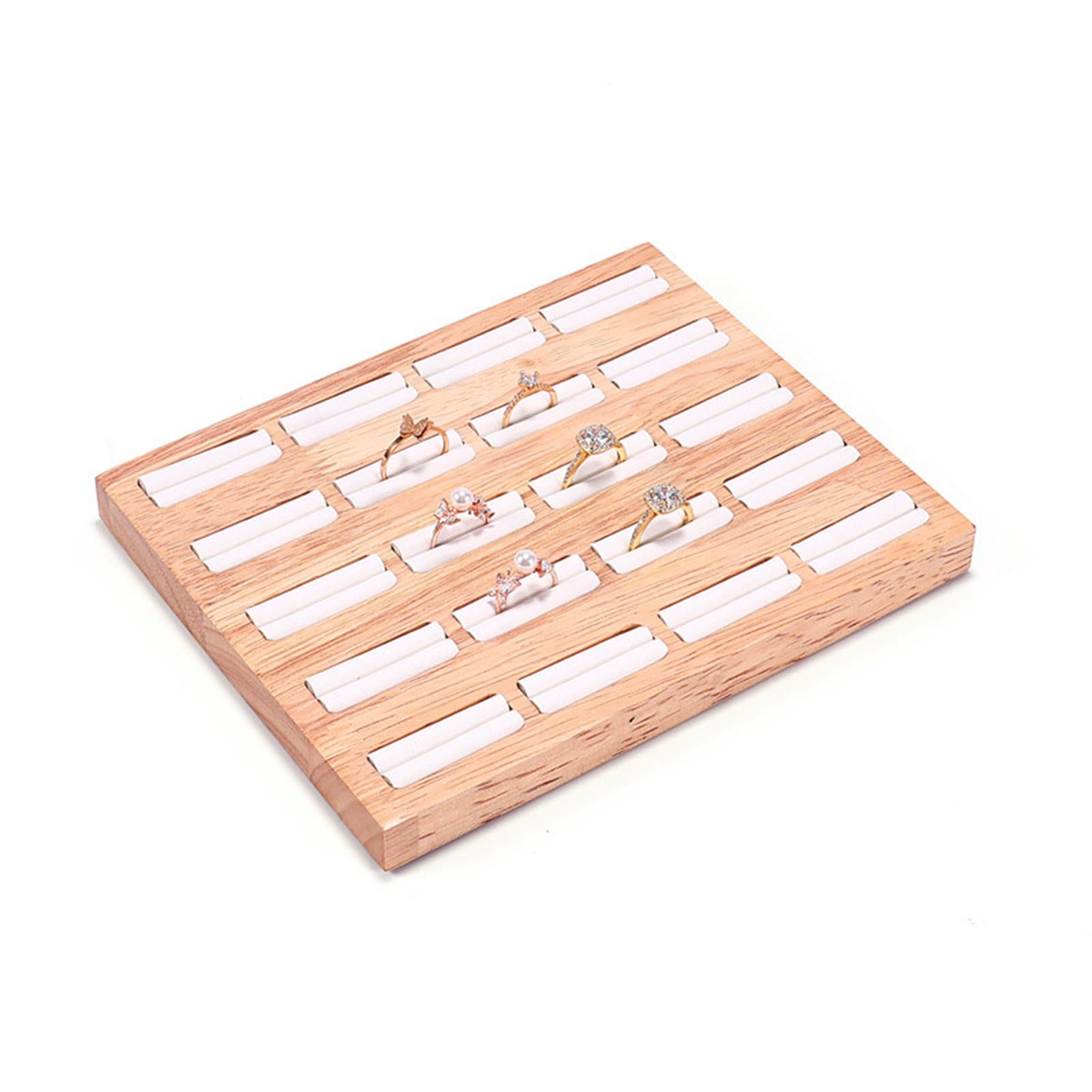 20 Slots Ring Tray Wooden Decoration for Earrings Ring Ladies Beige