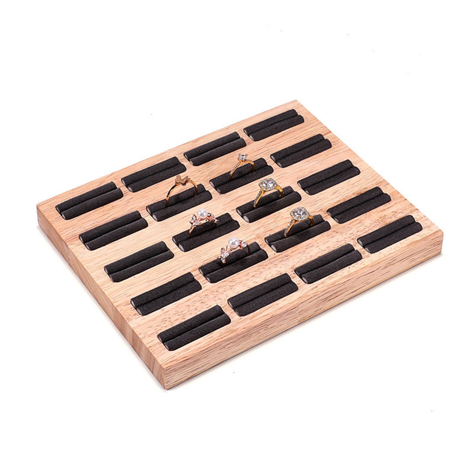 20 Slots Ring Tray Wooden Decoration for Earrings Ring Ladies Beige