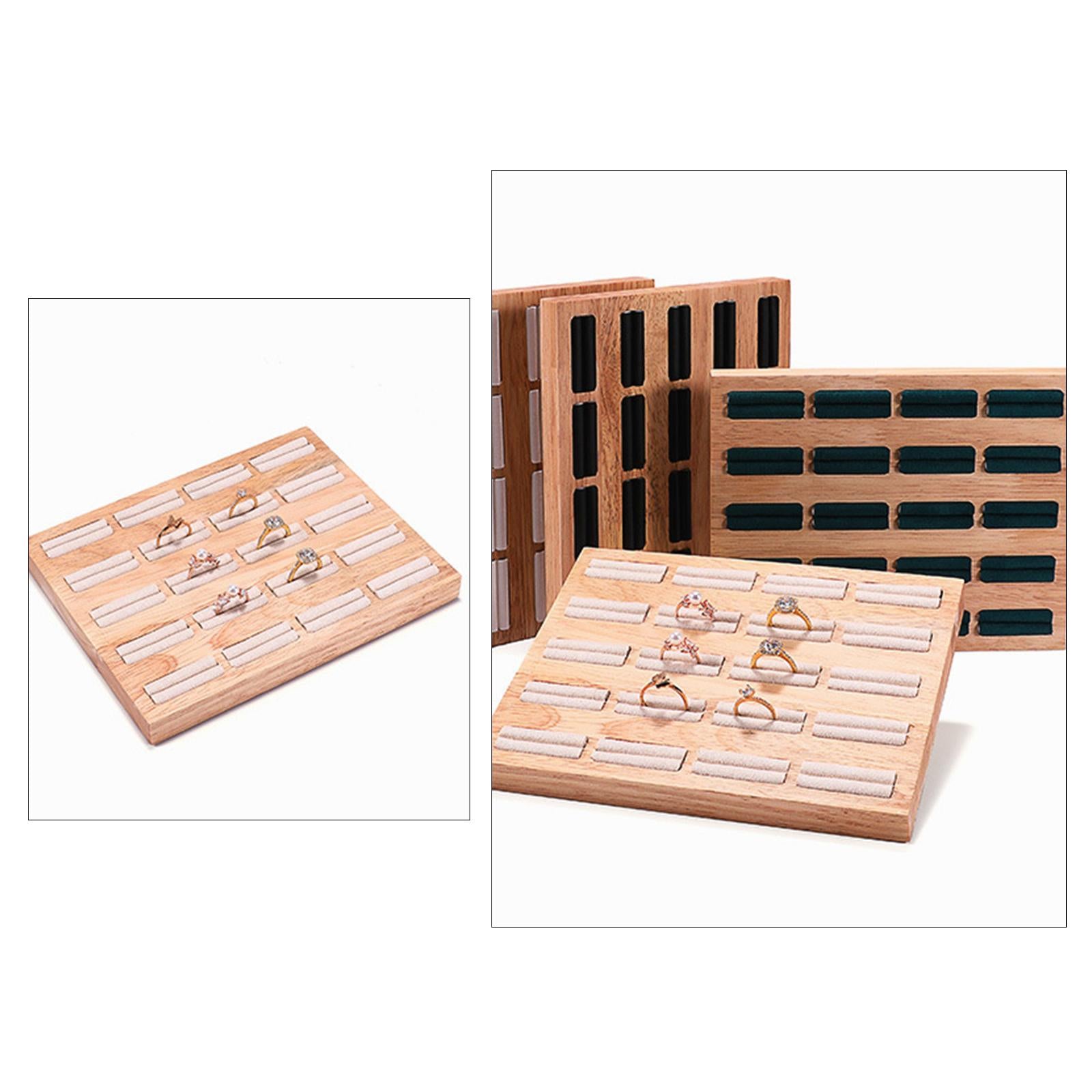 20 Slots Ring Tray Wooden Decoration for Earrings Ring Ladies Beige