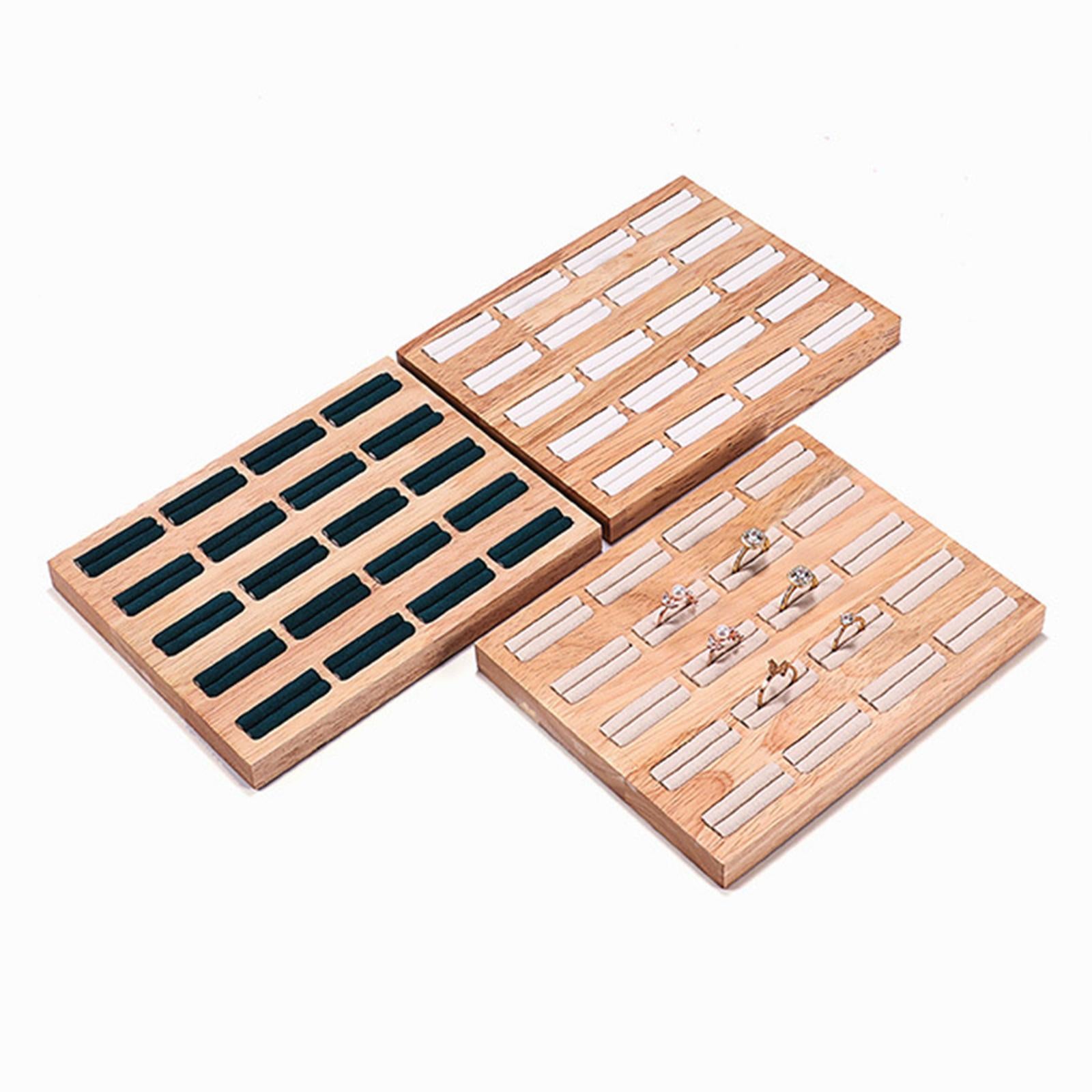 20 Slots Ring Tray Wooden Decoration for Earrings Ring Ladies Beige