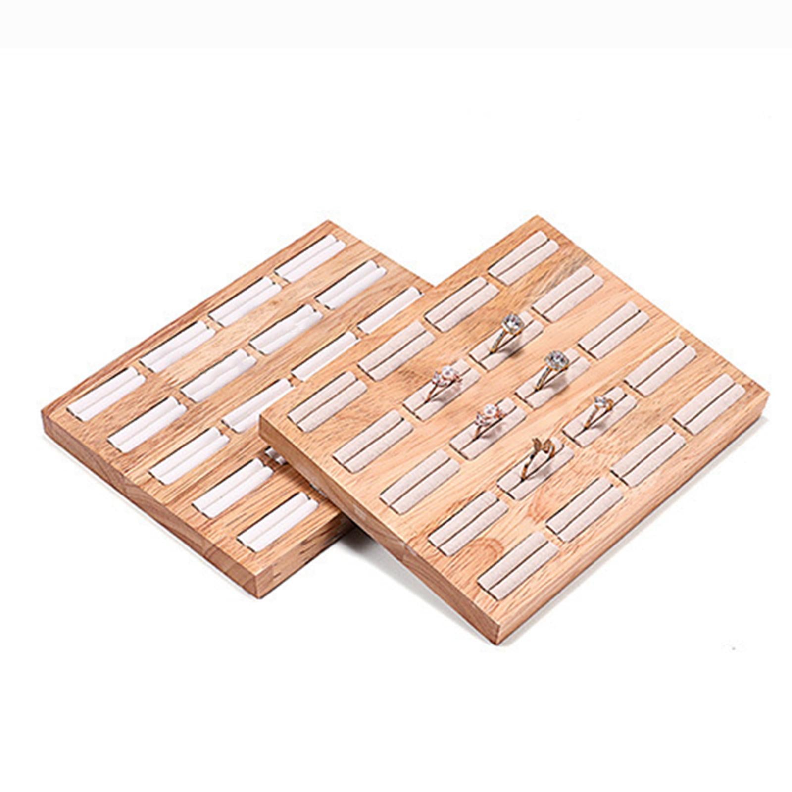 20 Slots Ring Tray Wooden Decoration for Earrings Ring Ladies Beige