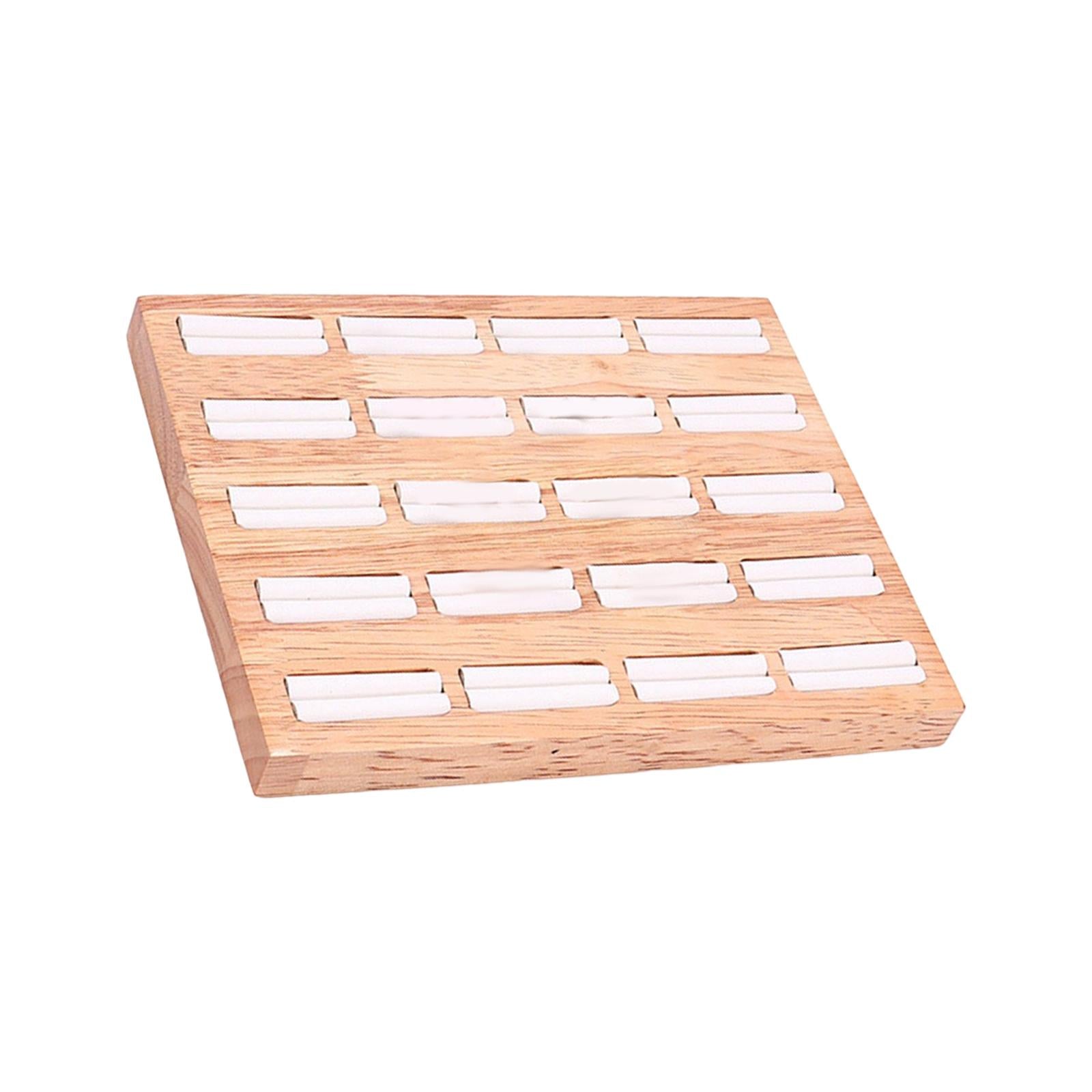 20 Slots Ring Tray Wooden Decoration for Earrings Ring Ladies White