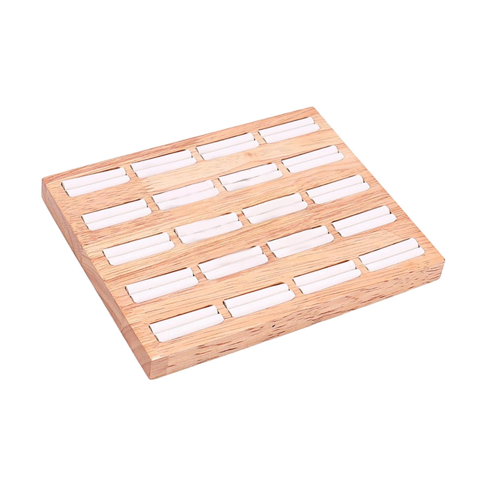 20 Slots Ring Tray Wooden Decoration for Earrings Ring Ladies White