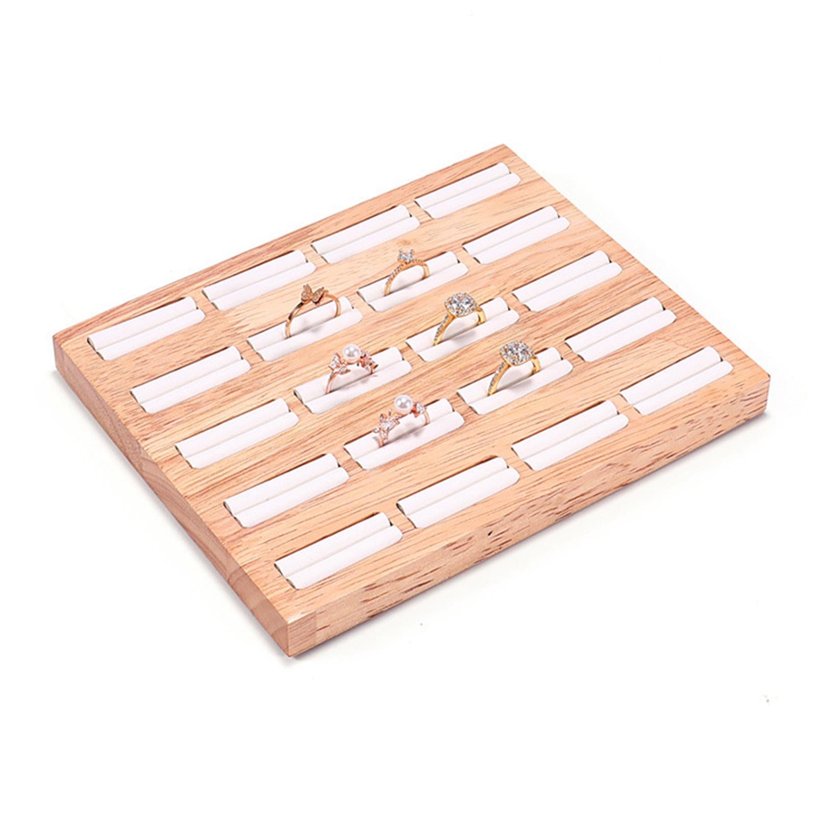 20 Slots Ring Tray Wooden Decoration for Earrings Ring Ladies White