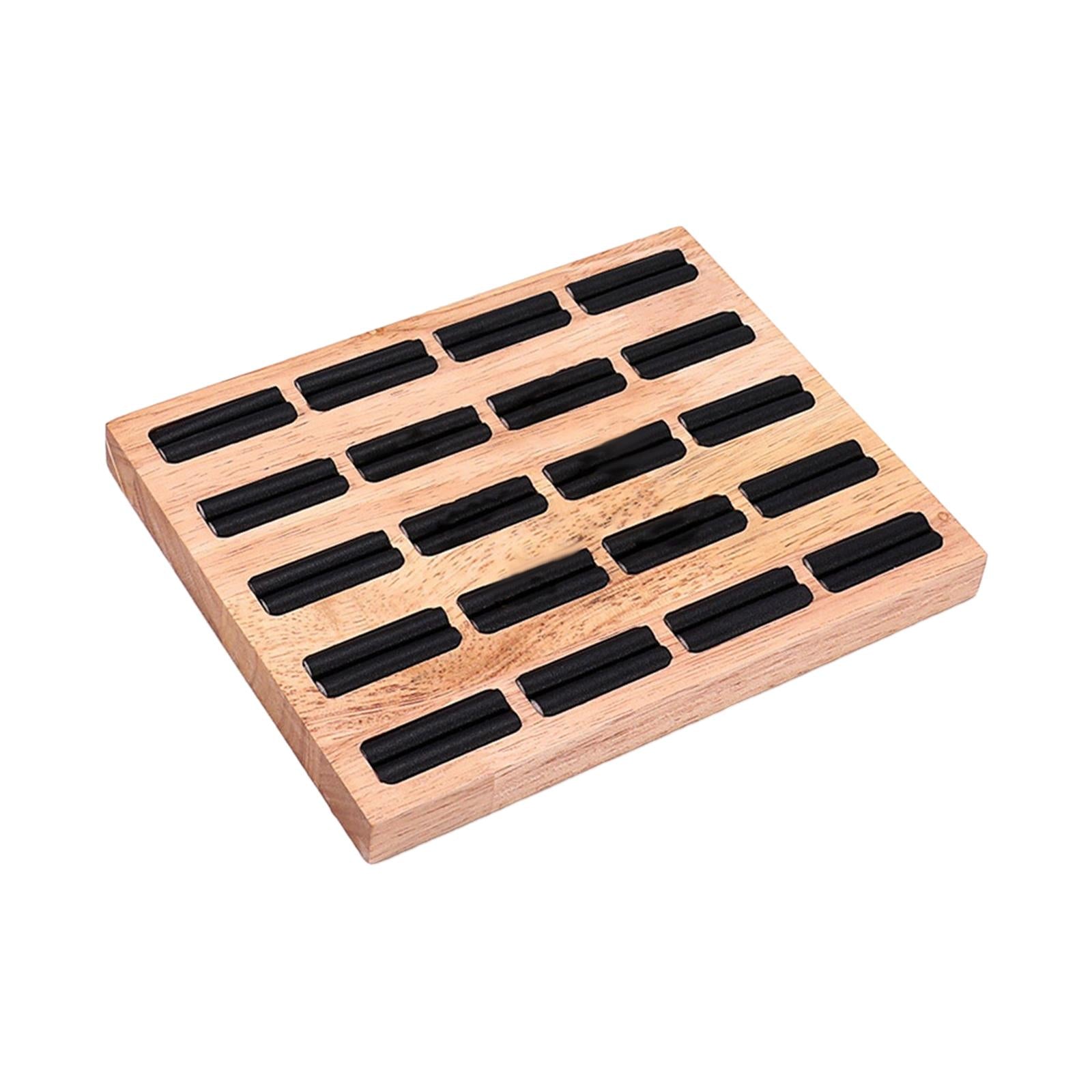 20 Slots Ring Tray Wooden Decoration for Earrings Ring Ladies Black