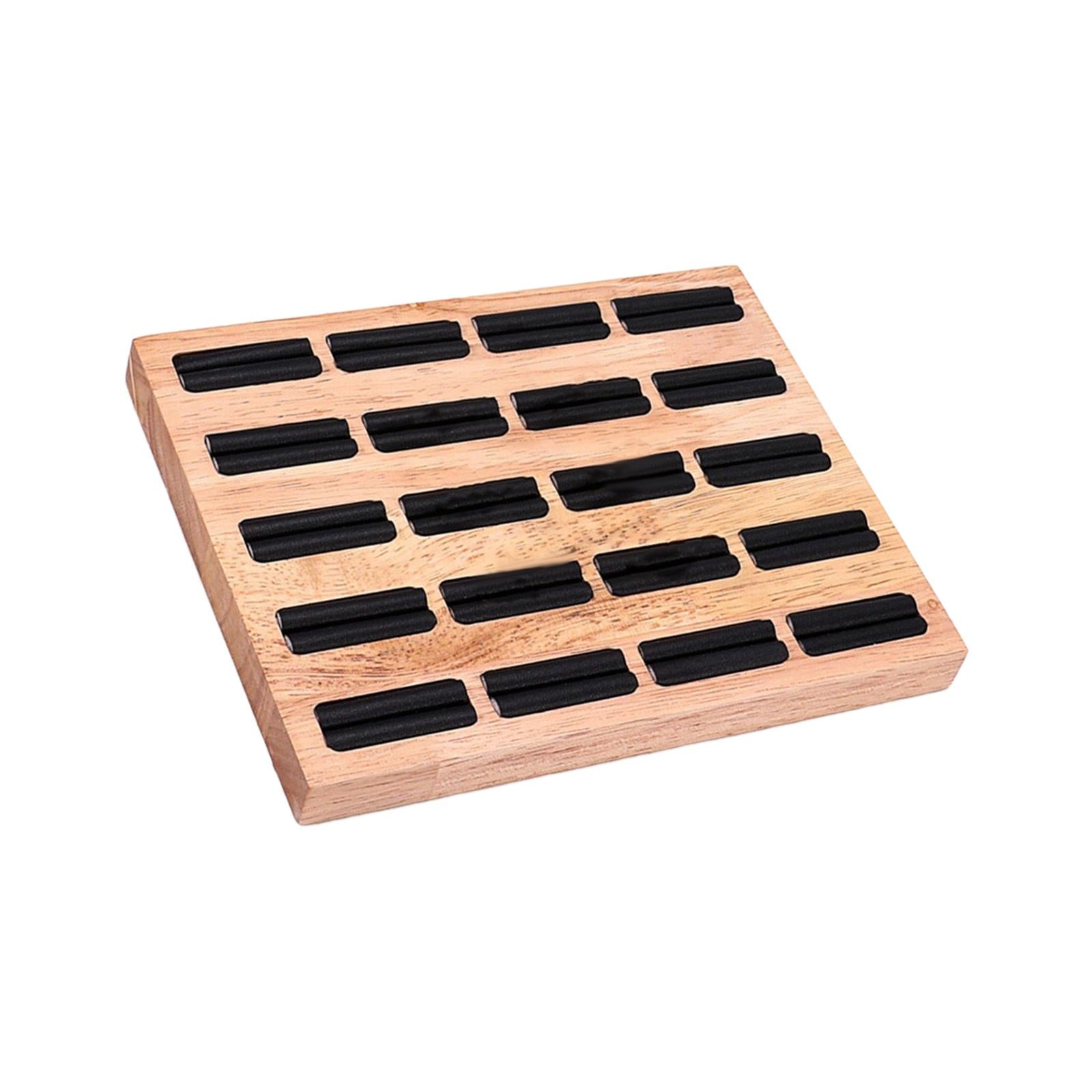 20 Slots Ring Tray Wooden Decoration for Earrings Ring Ladies Black