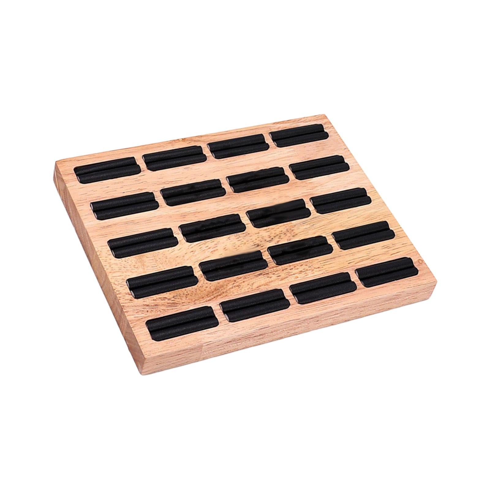 20 Slots Ring Tray Wooden Decoration for Earrings Ring Ladies Black