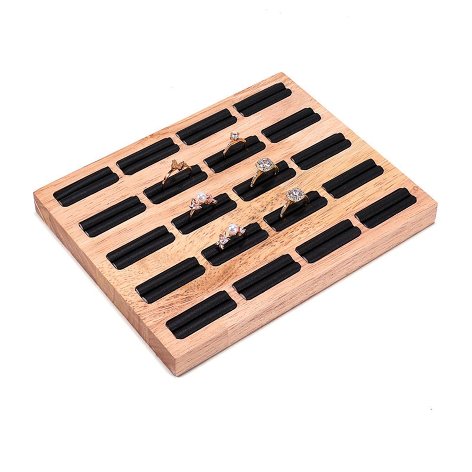 20 Slots Ring Tray Wooden Decoration for Earrings Ring Ladies Black