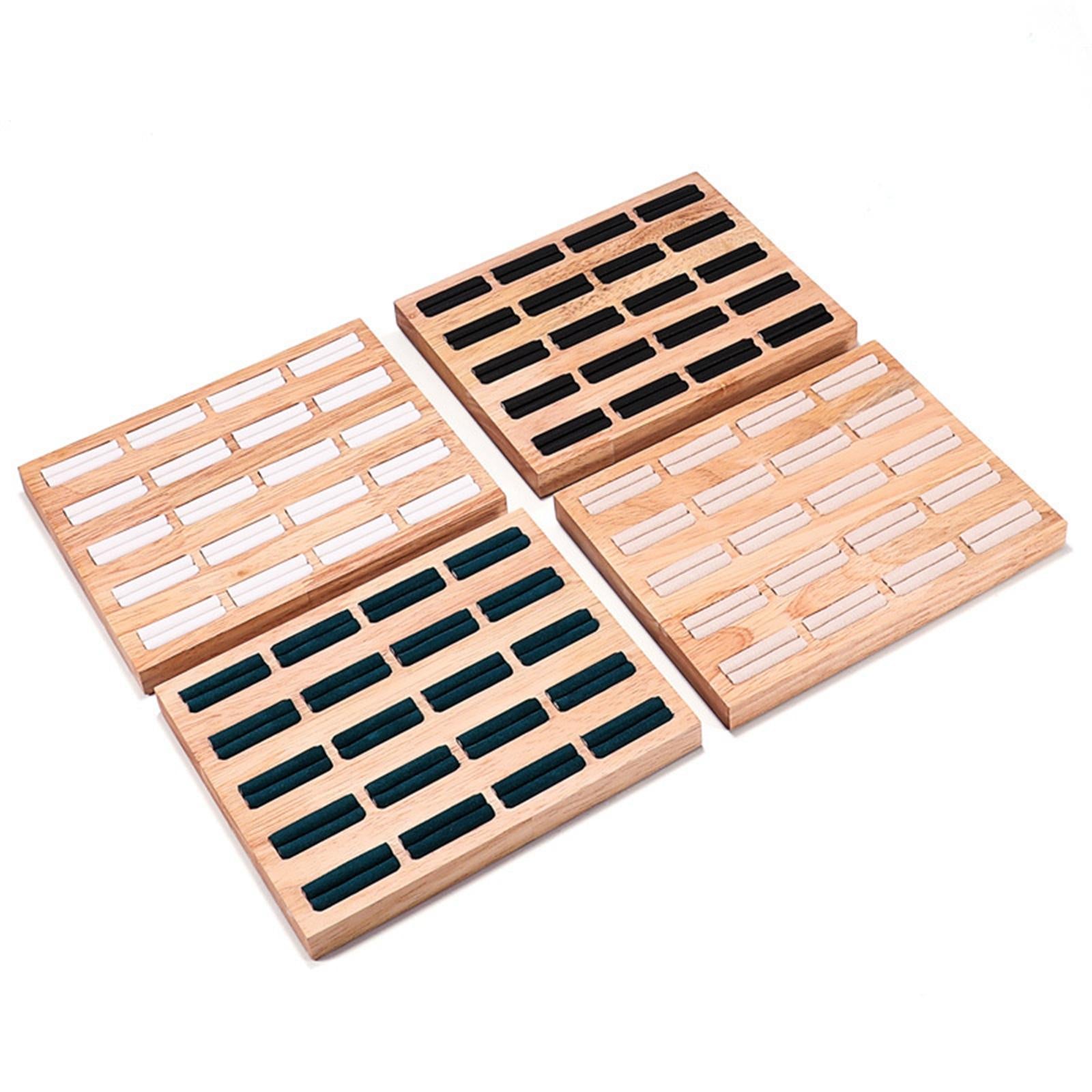 20 Slots Ring Tray Wooden Decoration for Earrings Ring Ladies Black