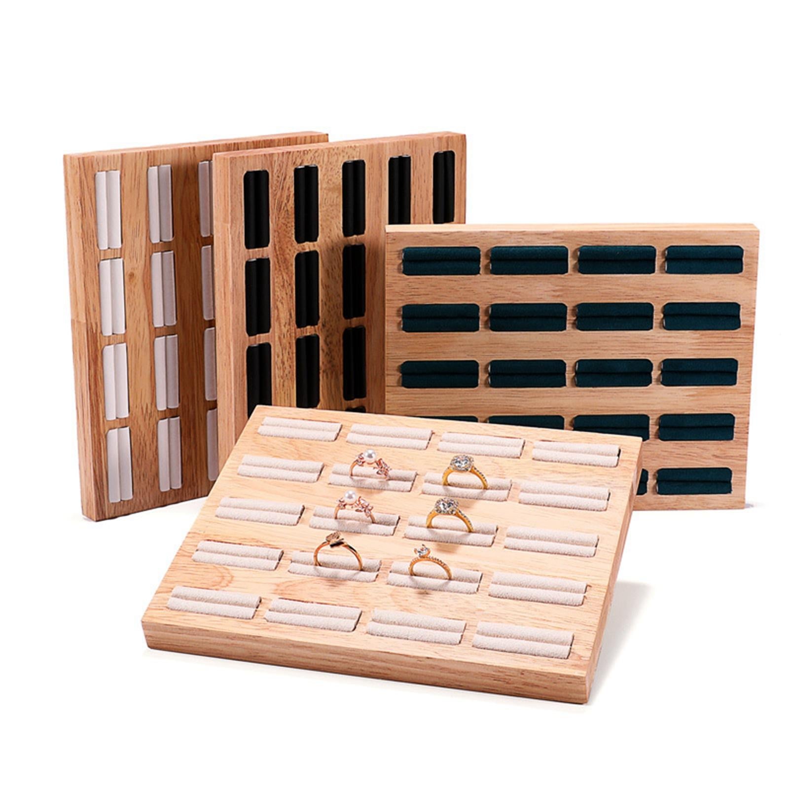 20 Slots Ring Tray Wooden Decoration for Earrings Ring Ladies Black