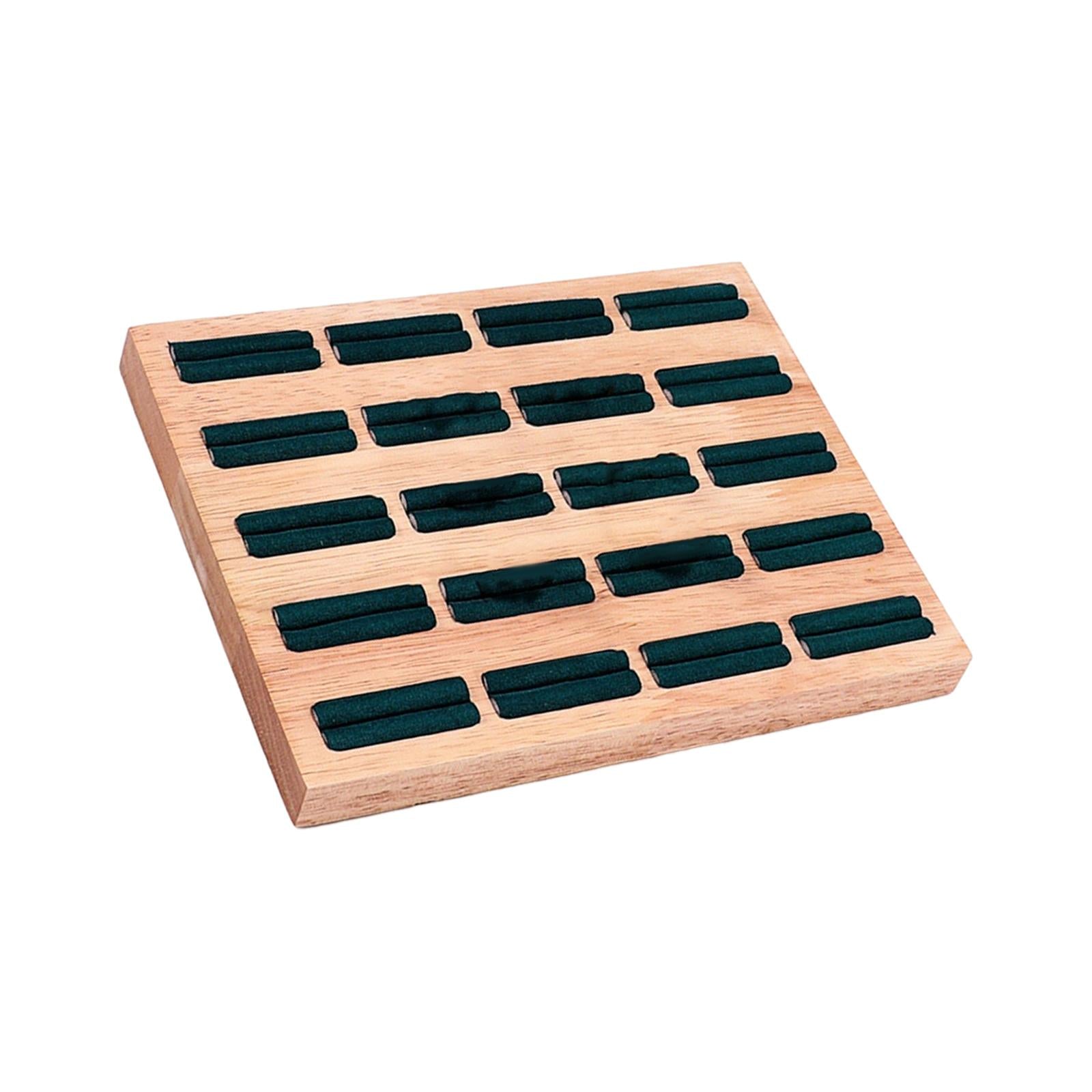 20 Slots Ring Tray Wooden Decoration for Earrings Ring Ladies Dark Green