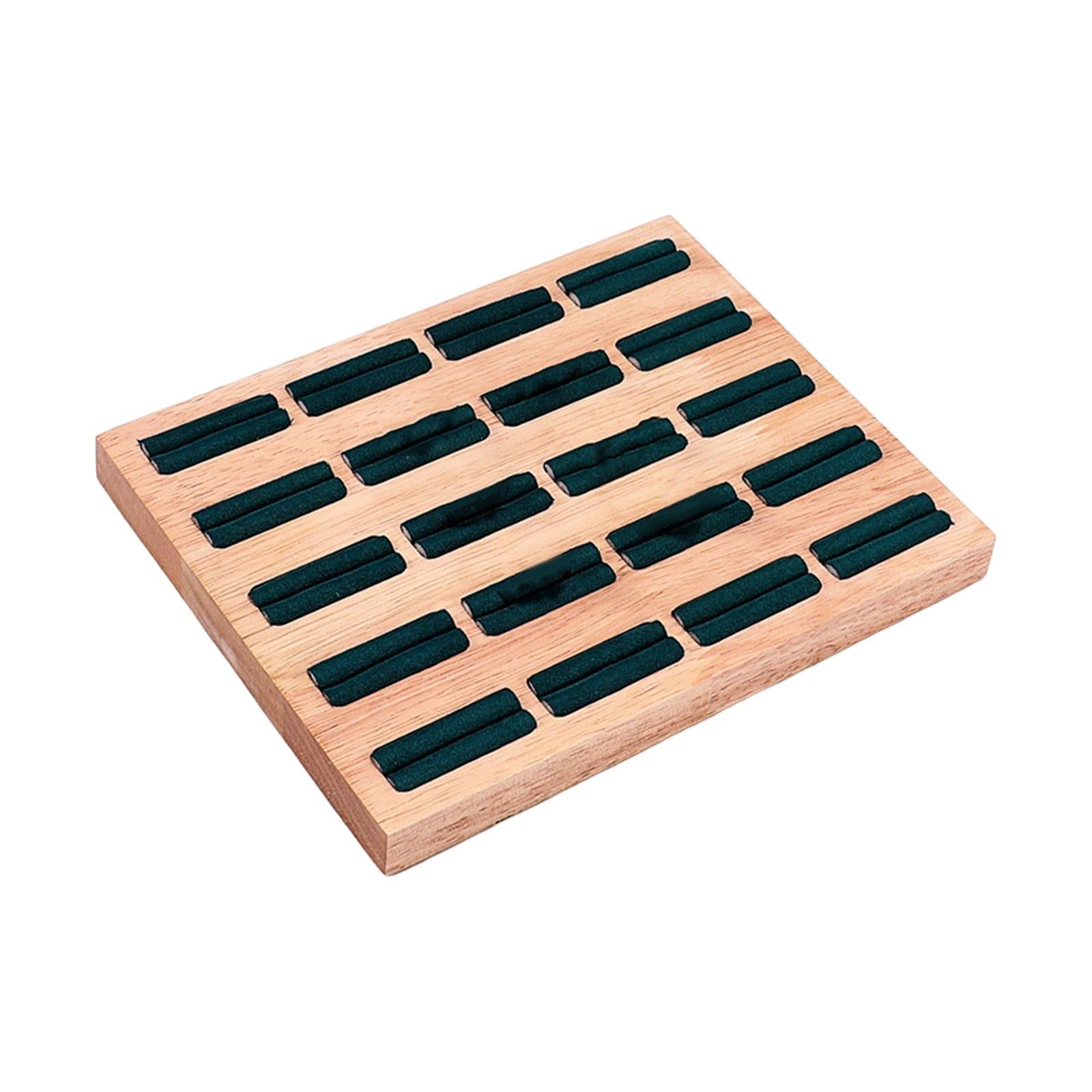 20 Slots Ring Tray Wooden Decoration for Earrings Ring Ladies Dark Green