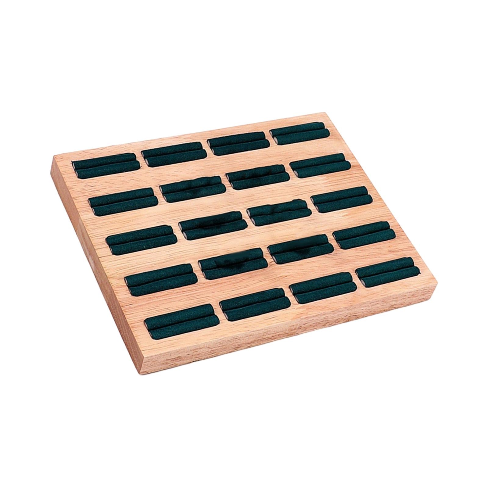 20 Slots Ring Tray Wooden Decoration for Earrings Ring Ladies Dark Green