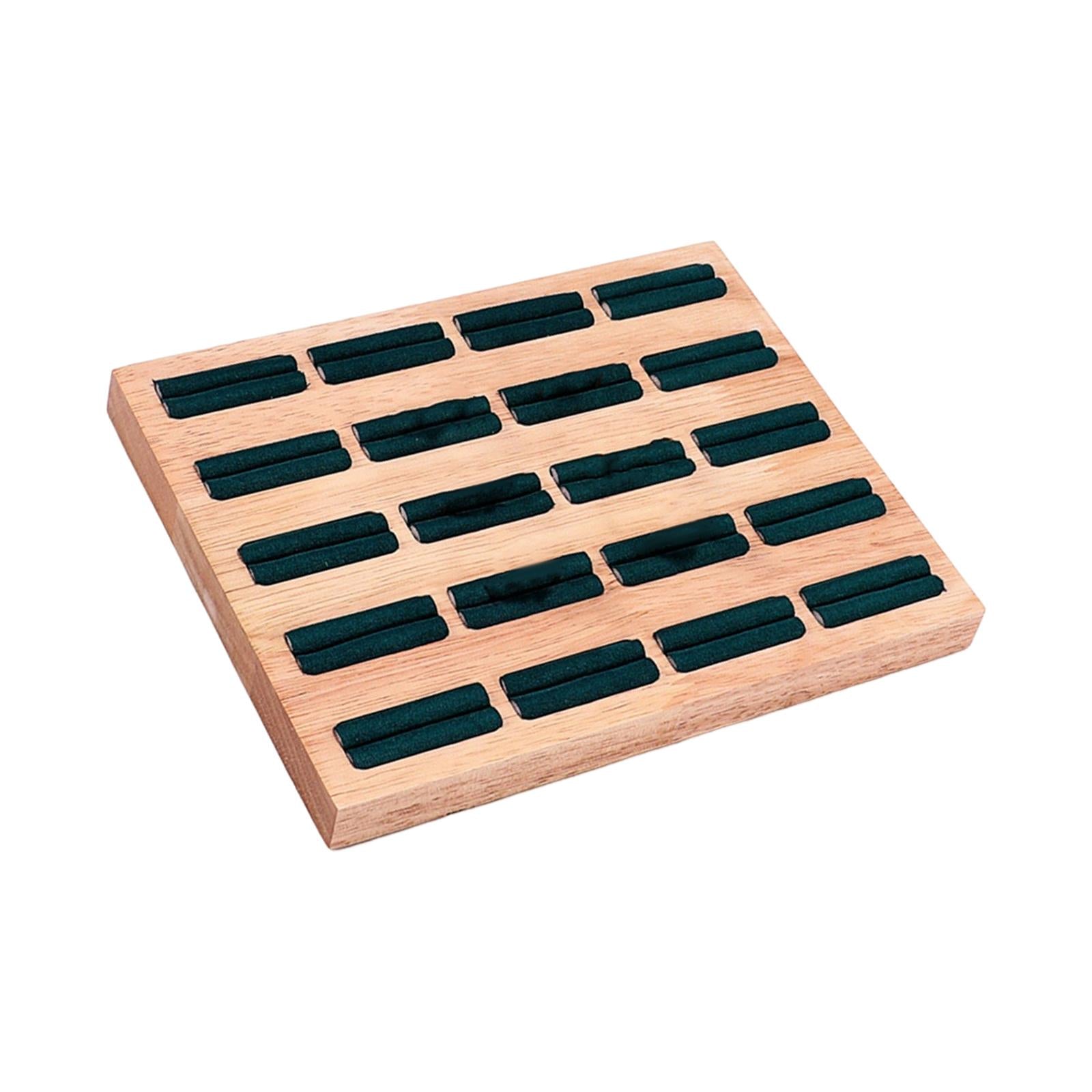 20 Slots Ring Tray Wooden Decoration for Earrings Ring Ladies Dark Green