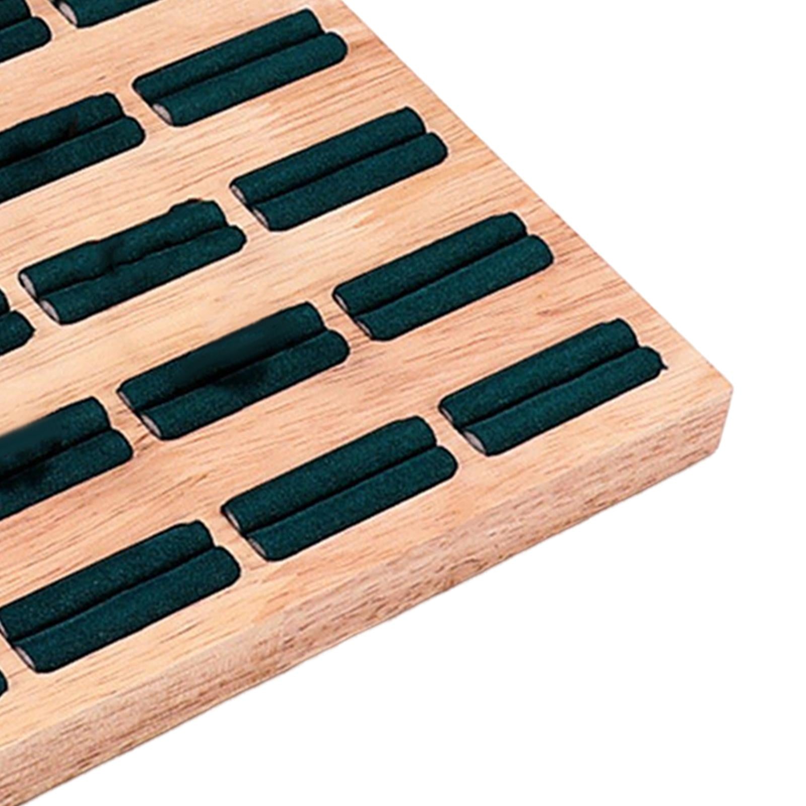 20 Slots Ring Tray Wooden Decoration for Earrings Ring Ladies Dark Green