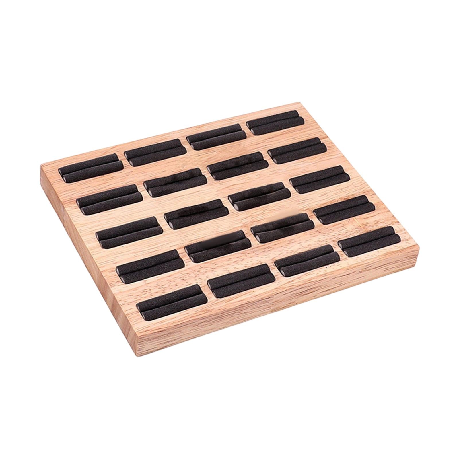 20 Slots Ring Tray Wooden Decoration for Earrings Ring Ladies Dark Gray