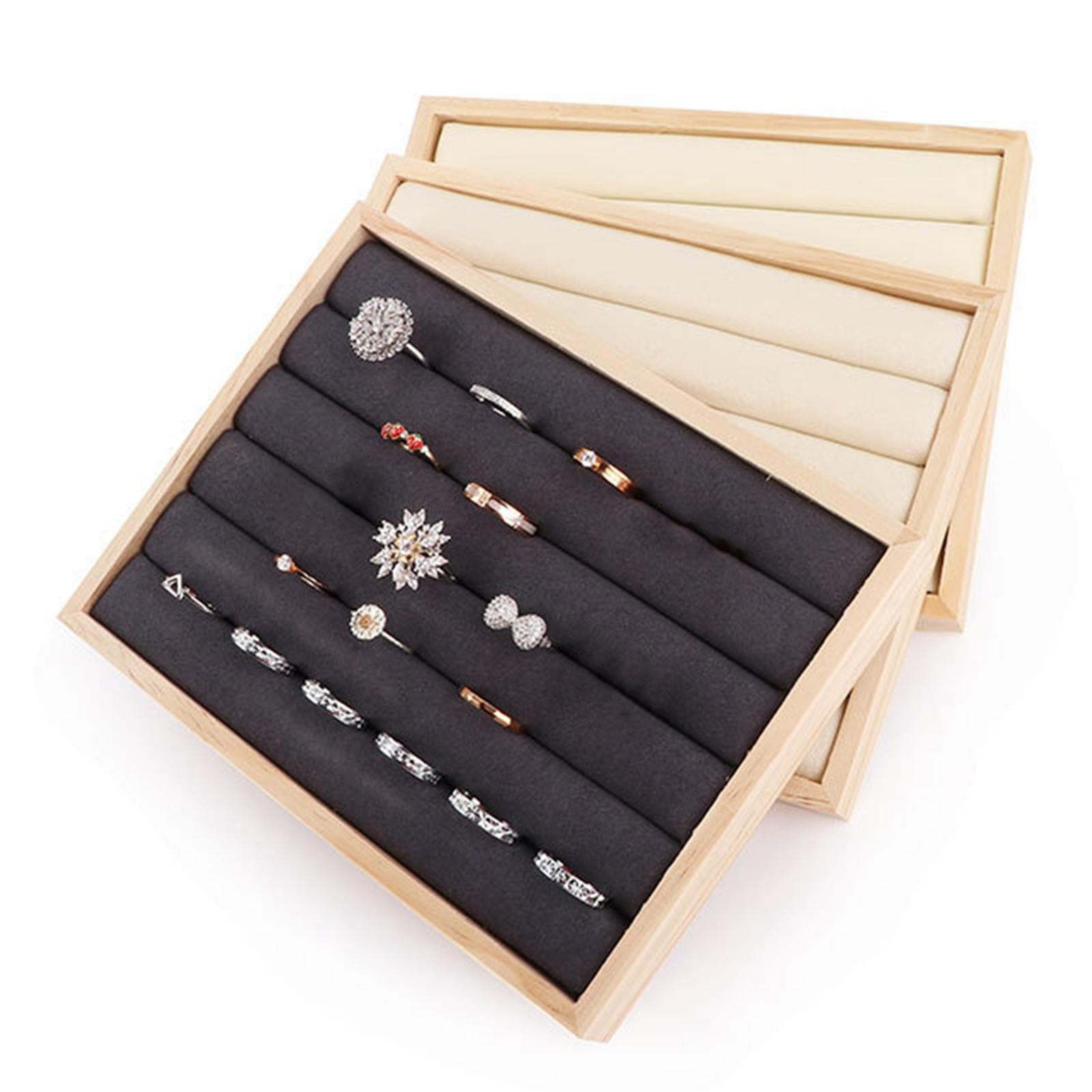 Soft Lining Jewelry Organizer Tray Showcase Holder for Tabletop Decor Black