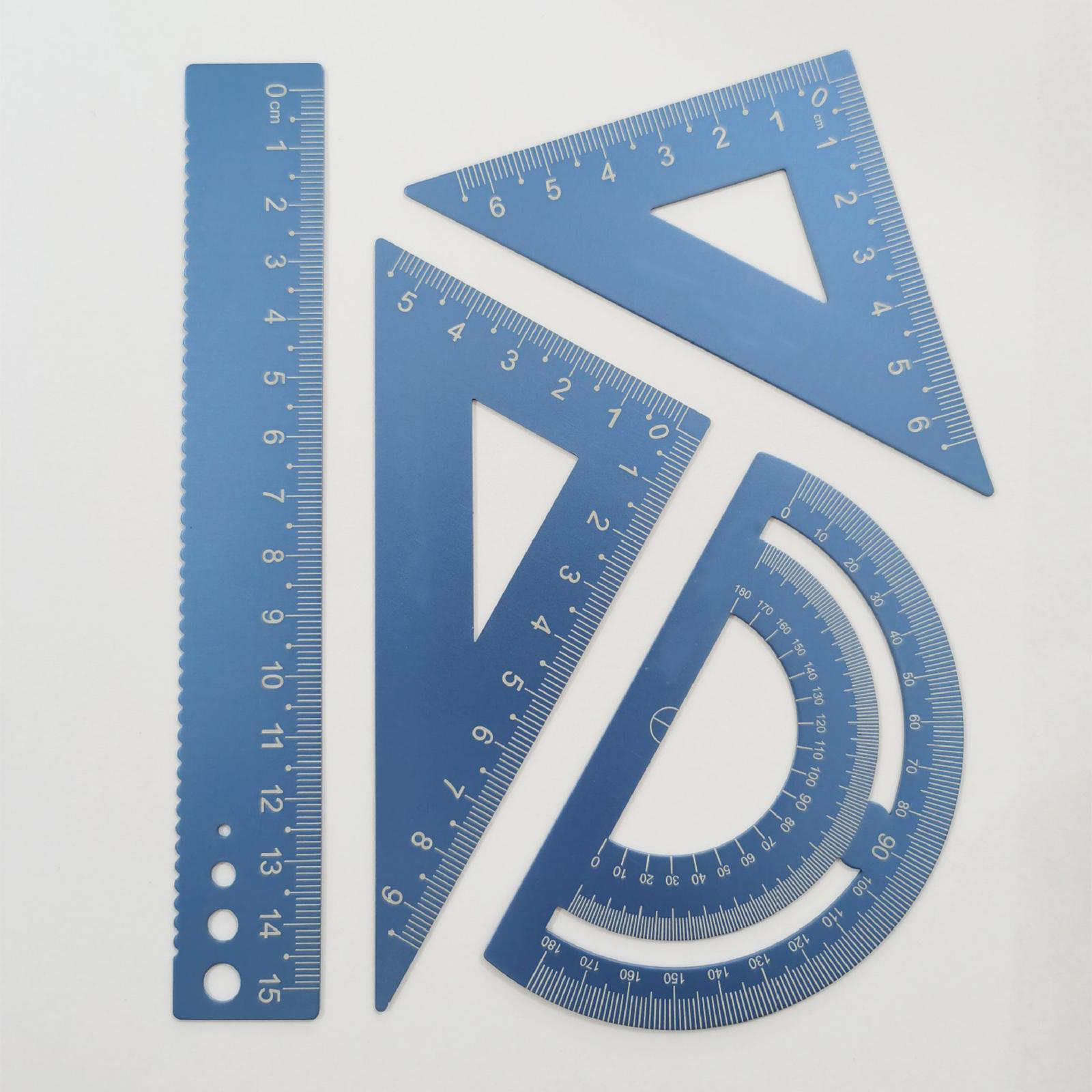 Math Geometry Kit Compass Set Triangle Right Angle Ruler Ruler for Drawing blue