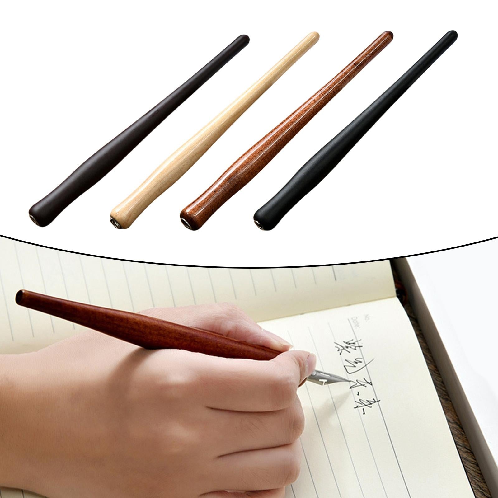 Wooden Calligraphy Dip Pen Holder for Various Pen Nib Portable Compact Retro Dark Brown