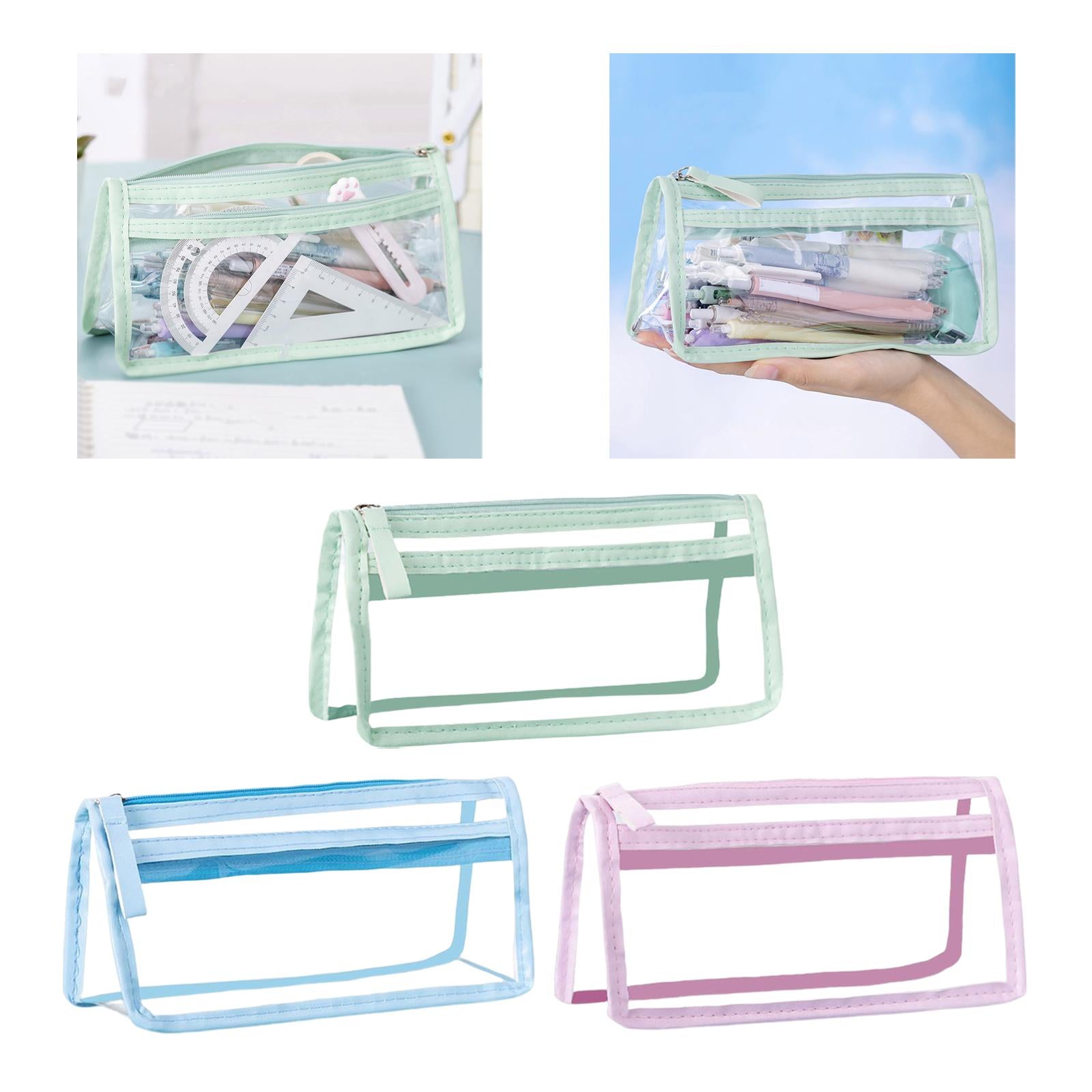 Pen Bag Box PVC Storage Organizer Waterproof Clear for Gift Makeup Students Green