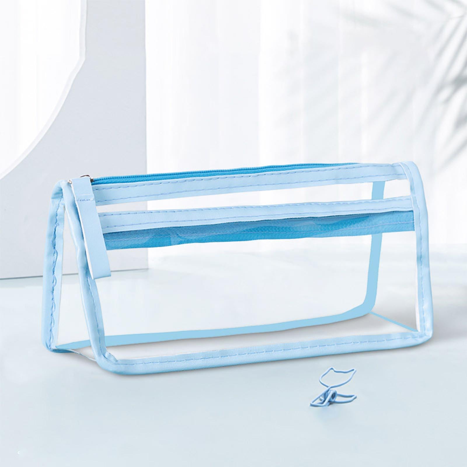 Pen Bag Box PVC Storage Organizer Waterproof Clear for Gift Makeup Students Blue