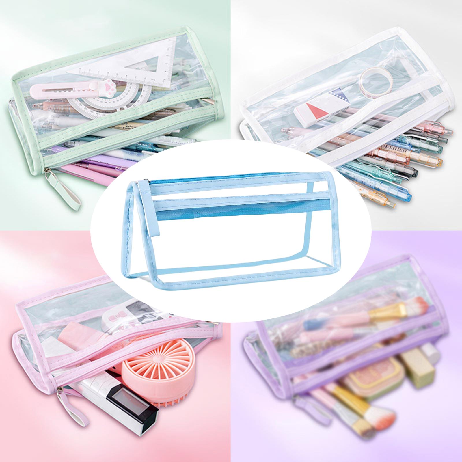 Pen Bag Box PVC Storage Organizer Waterproof Clear for Gift Makeup Students Blue