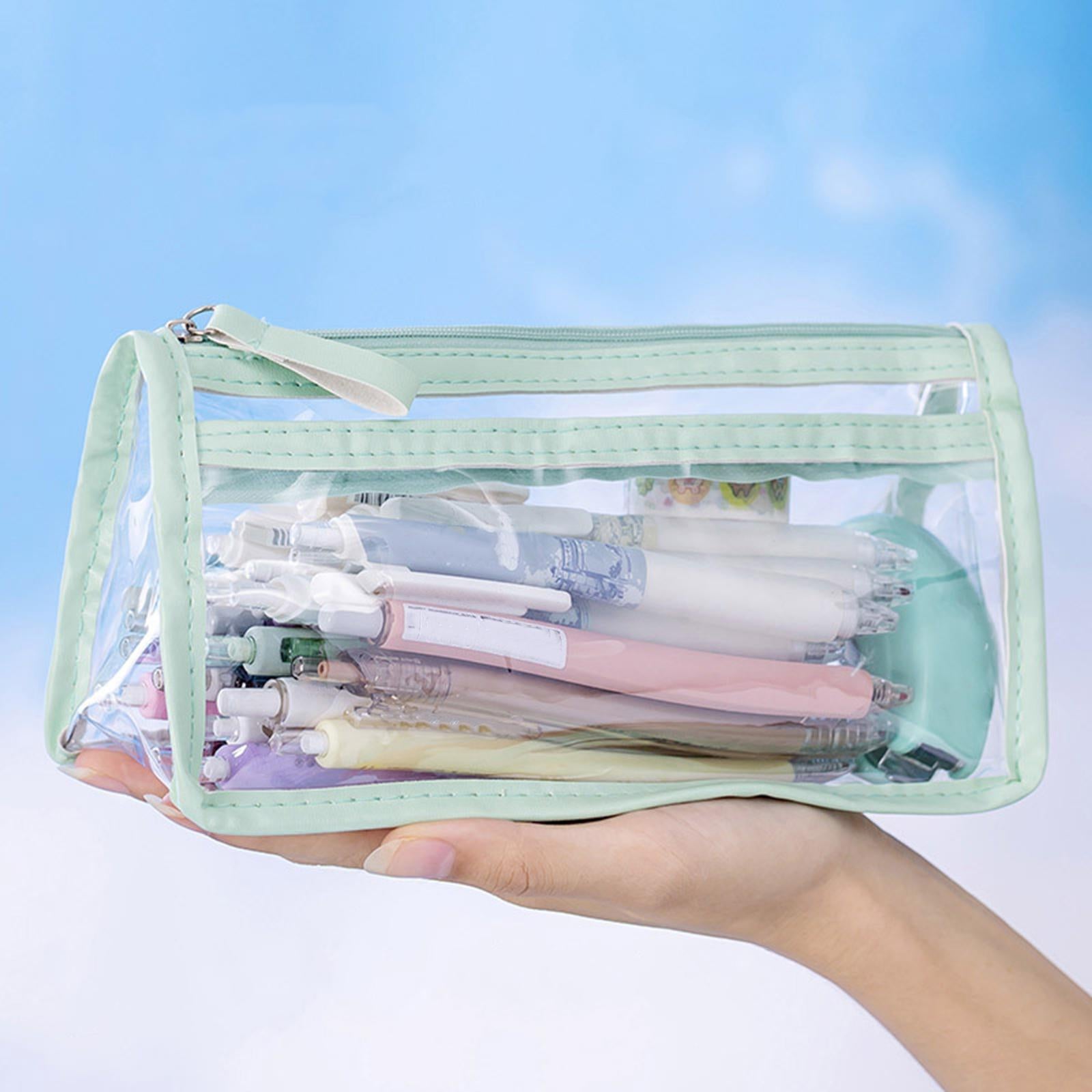 Pen Bag Box PVC Storage Organizer Waterproof Clear for Gift Makeup Students Blue