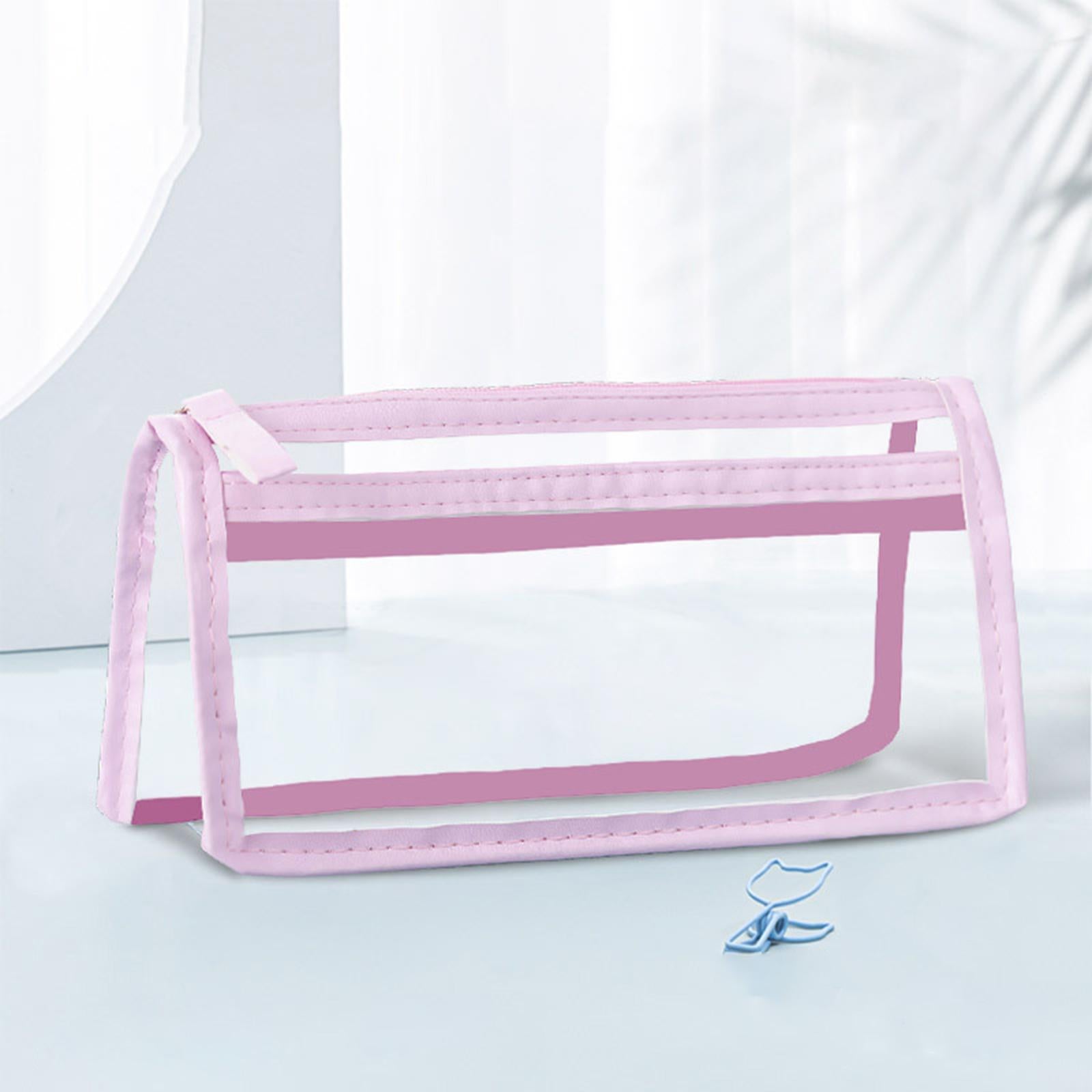 Pen Bag Box PVC Storage Organizer Waterproof Clear for Gift Makeup Students Pink