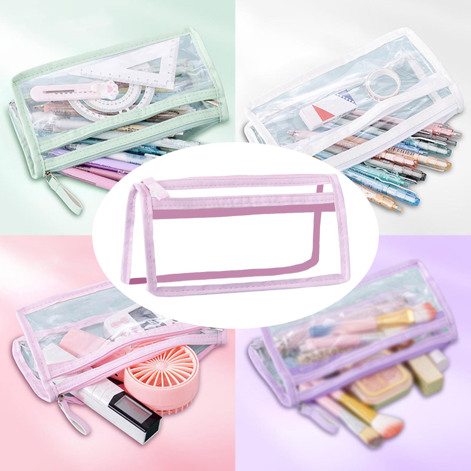 Pen Bag Box PVC Storage Organizer Waterproof Clear for Gift Makeup Students Pink