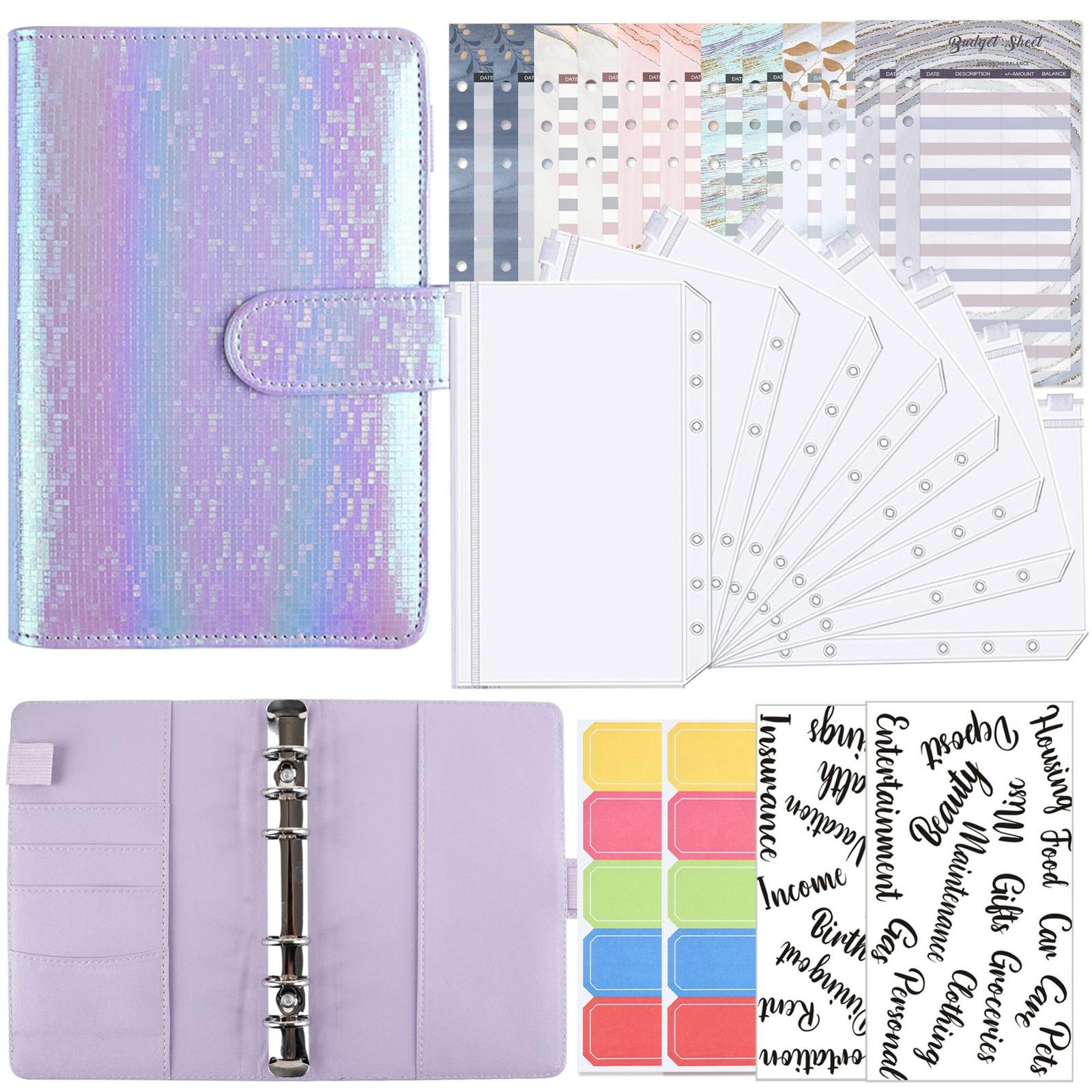 A6 Budget Binder Planner Label Sticker Notebook for Budgeting Expense Saving Purple