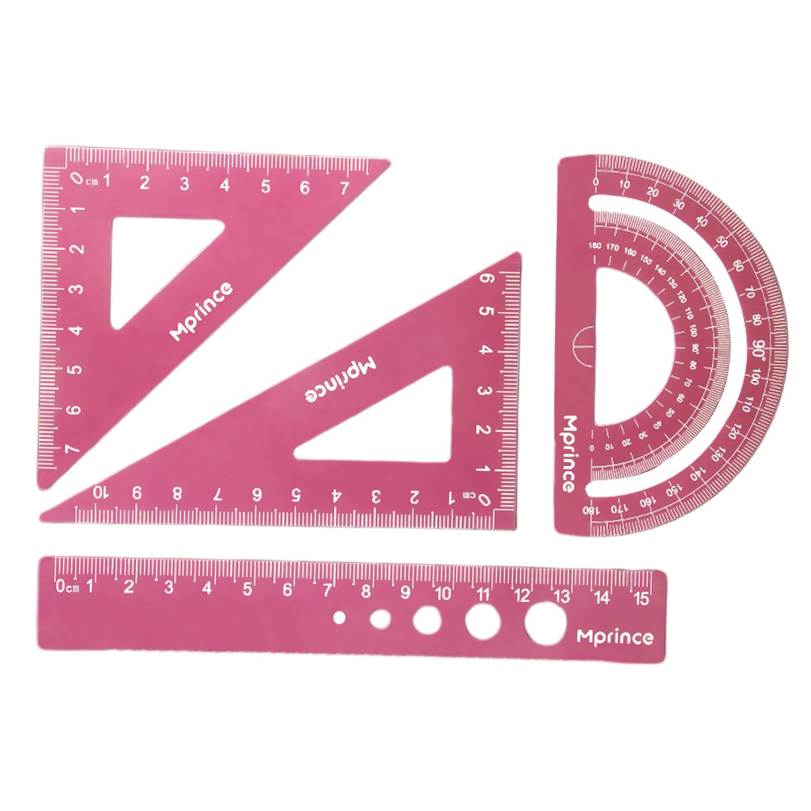 Geometry Math Ruler Metal Protractor Ruler Set for Home Carpentry Dark Pink