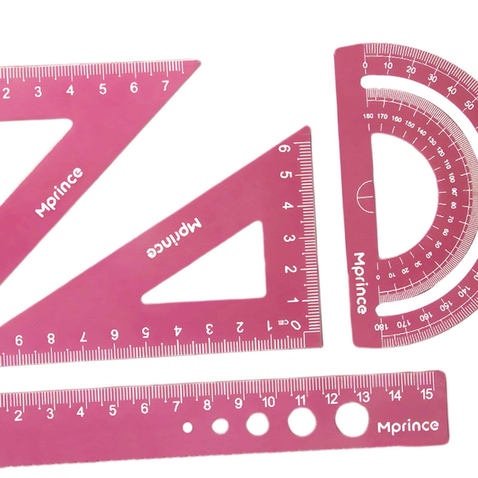 Geometry Math Ruler Metal Protractor Ruler Set for Home Carpentry Dark Pink