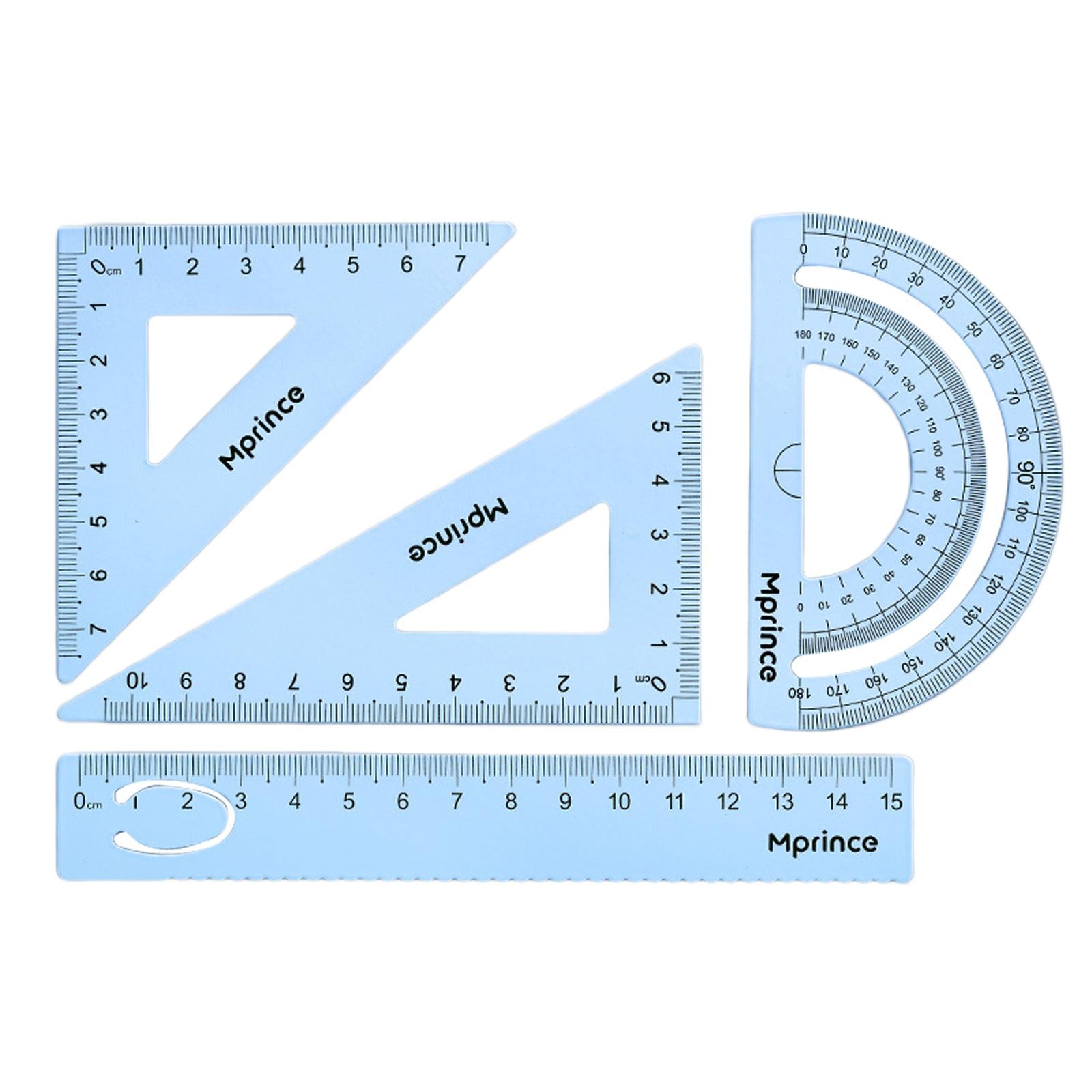 Geometry Math Ruler Metal Protractor Ruler Set for Home Carpentry Light Blue