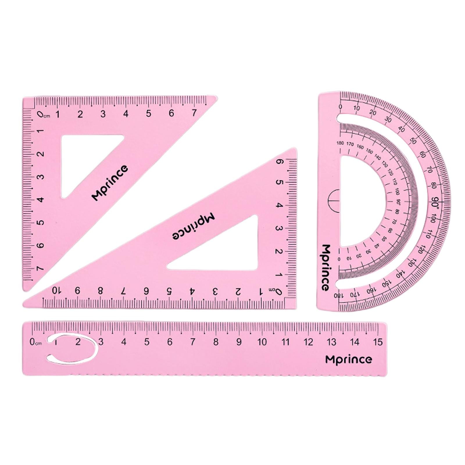 Geometry Math Ruler Metal Protractor Ruler Set for Home Carpentry Light Pink