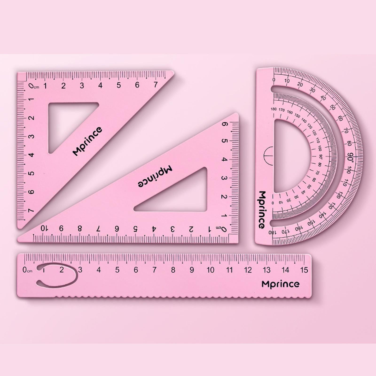 Geometry Math Ruler Metal Protractor Ruler Set for Home Carpentry Light Pink