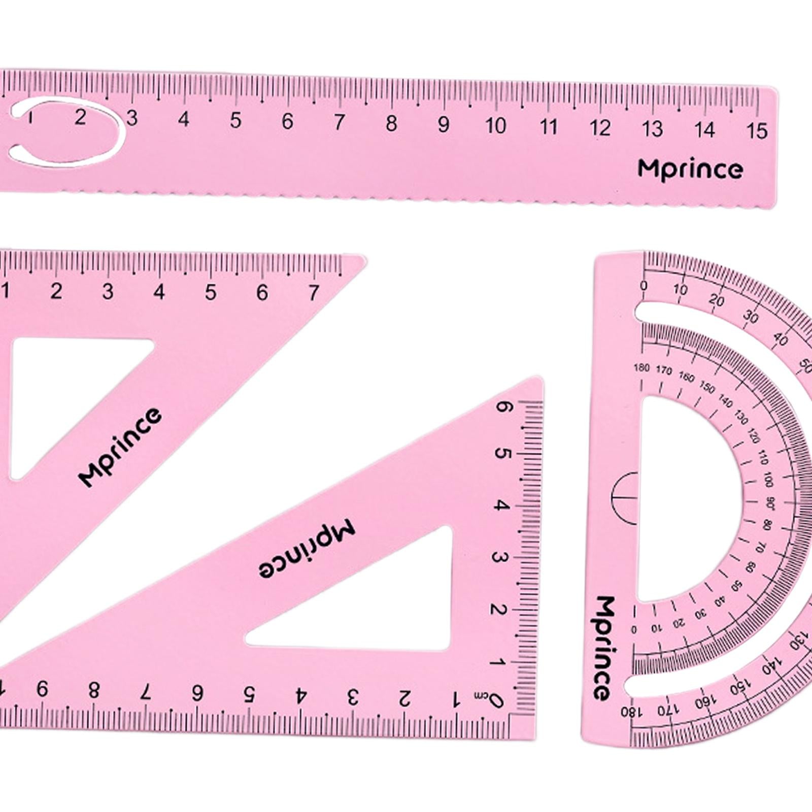 Geometry Math Ruler Metal Protractor Ruler Set for Home Carpentry Light Pink