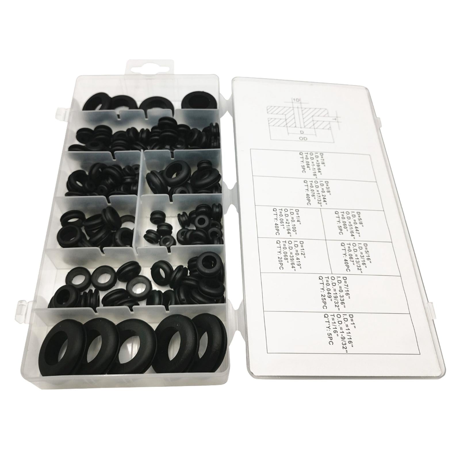 180x Portable Rubber Grommets Assorted Sizes Accessories for Wires Plugs