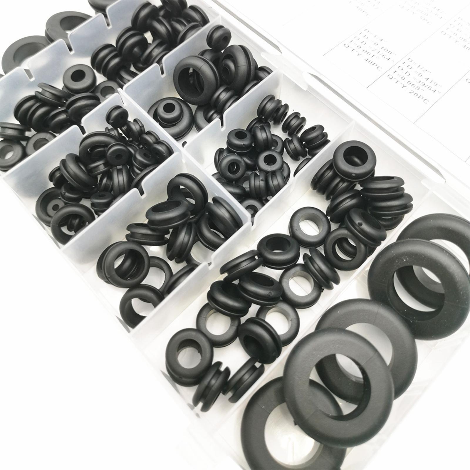 180x Portable Rubber Grommets Assorted Sizes Accessories for Wires Plugs