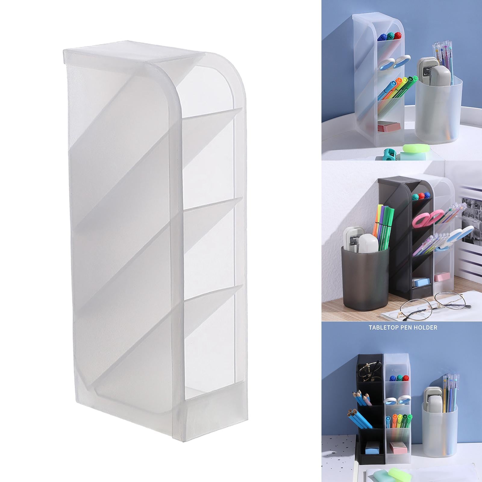 2xPencil Dispenser Desk Stationery Organizer 4 Layer for Home Office Organizer white oblique
