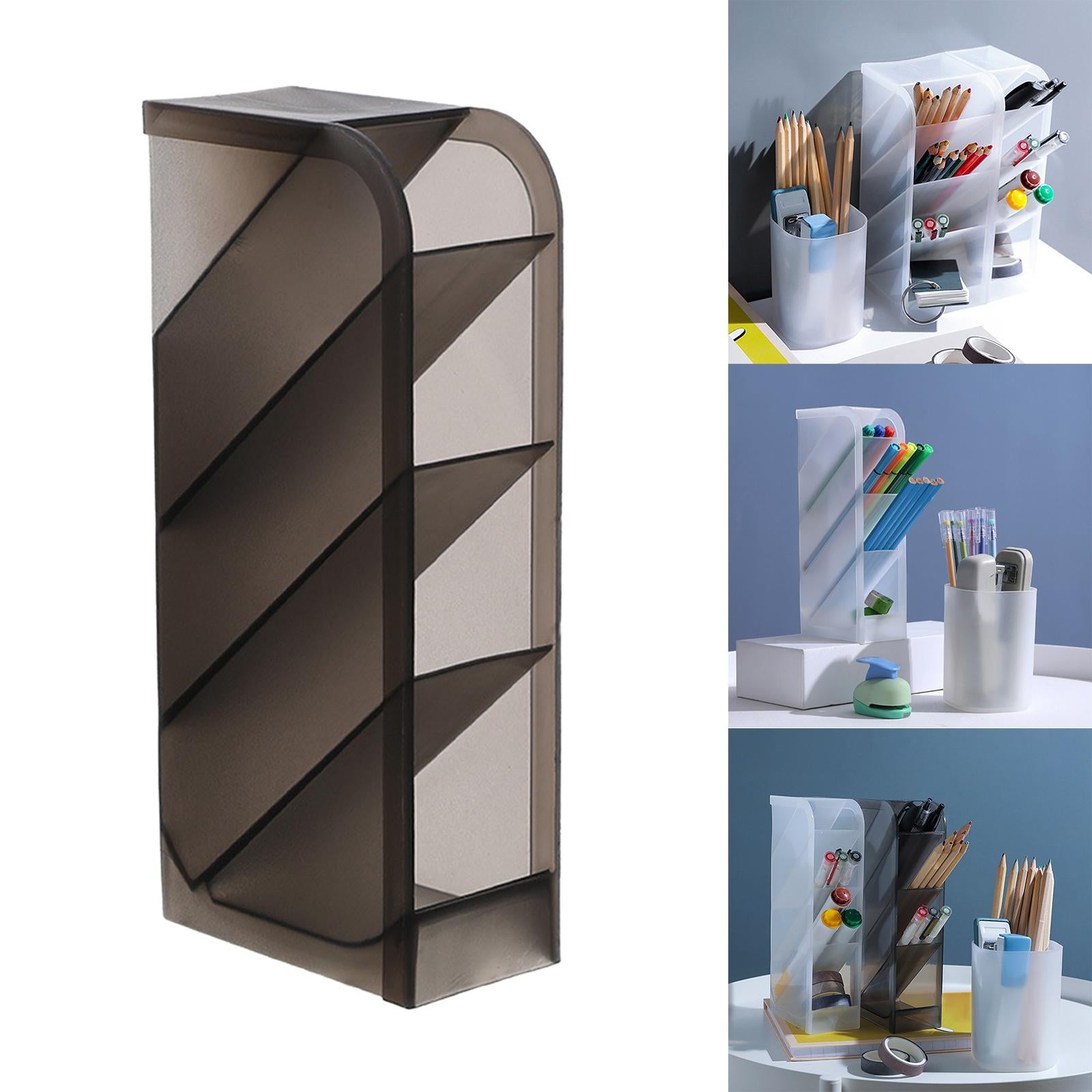 3xPencil Dispenser Desk Stationery Organizer 4 Layer for Home Office Organizer grey oblique