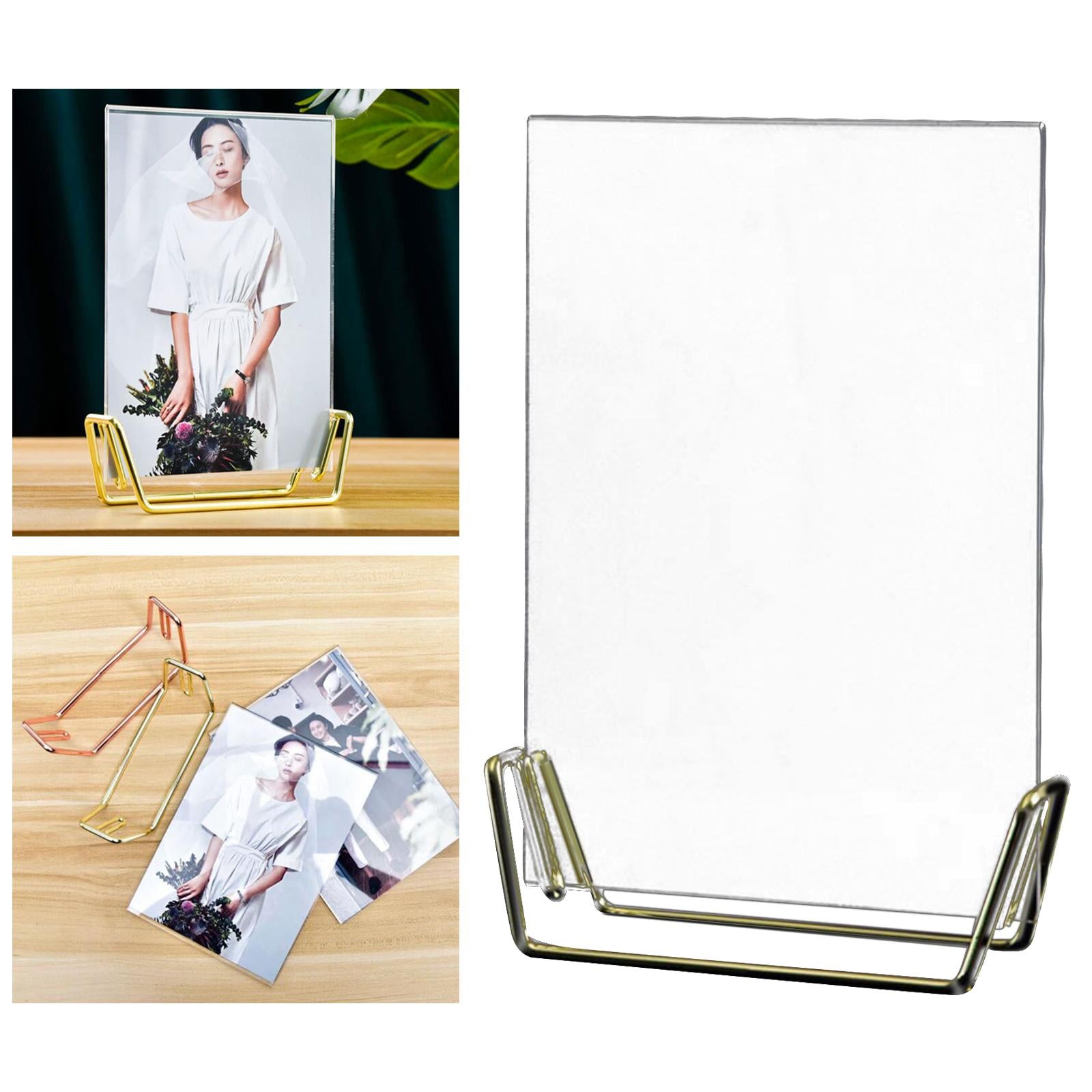 Acrylic Photo Picture Frame Metal Base Decor for Table Birthday Photograph Golden