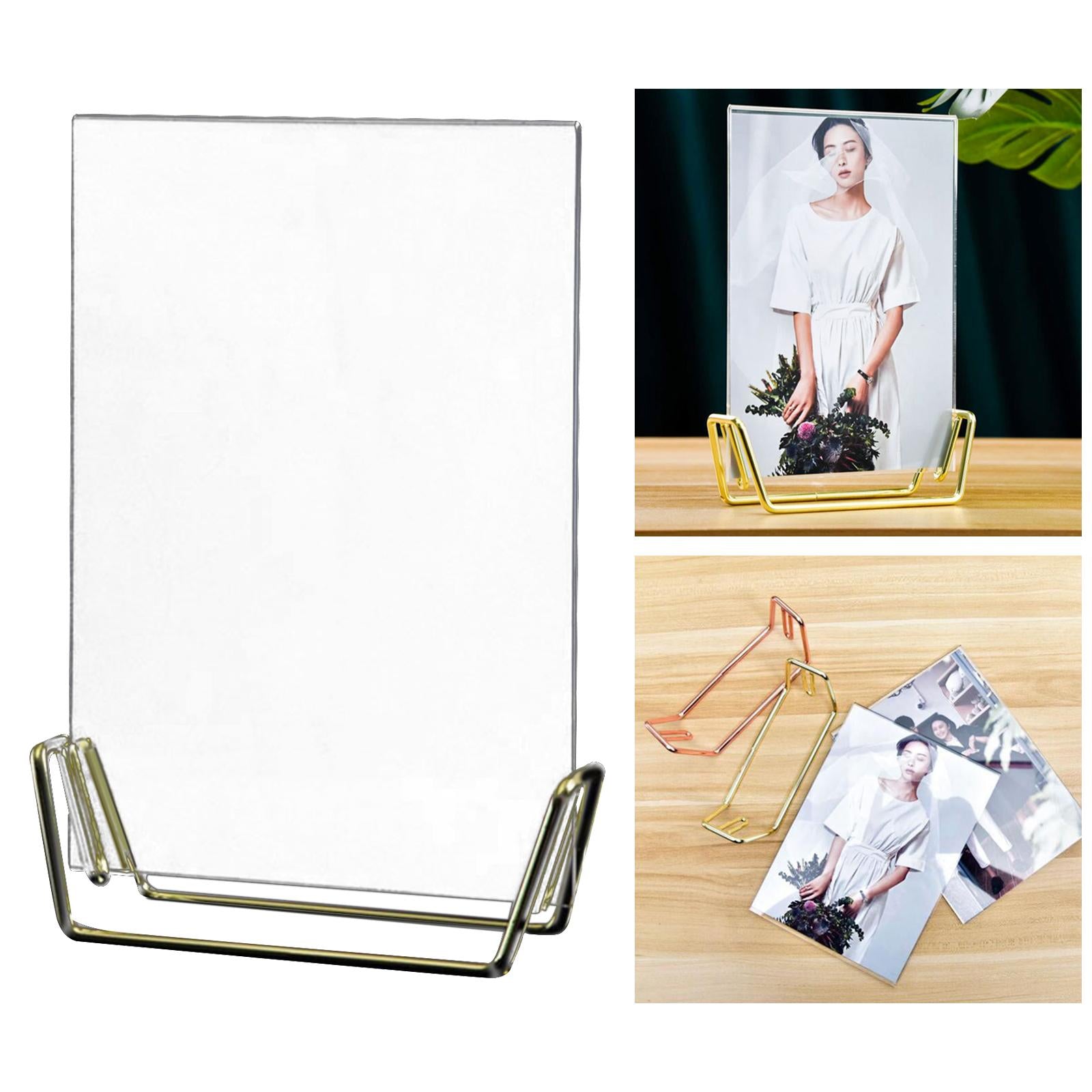 Acrylic Photo Picture Frame Metal Base Decor for Table Birthday Photograph Golden